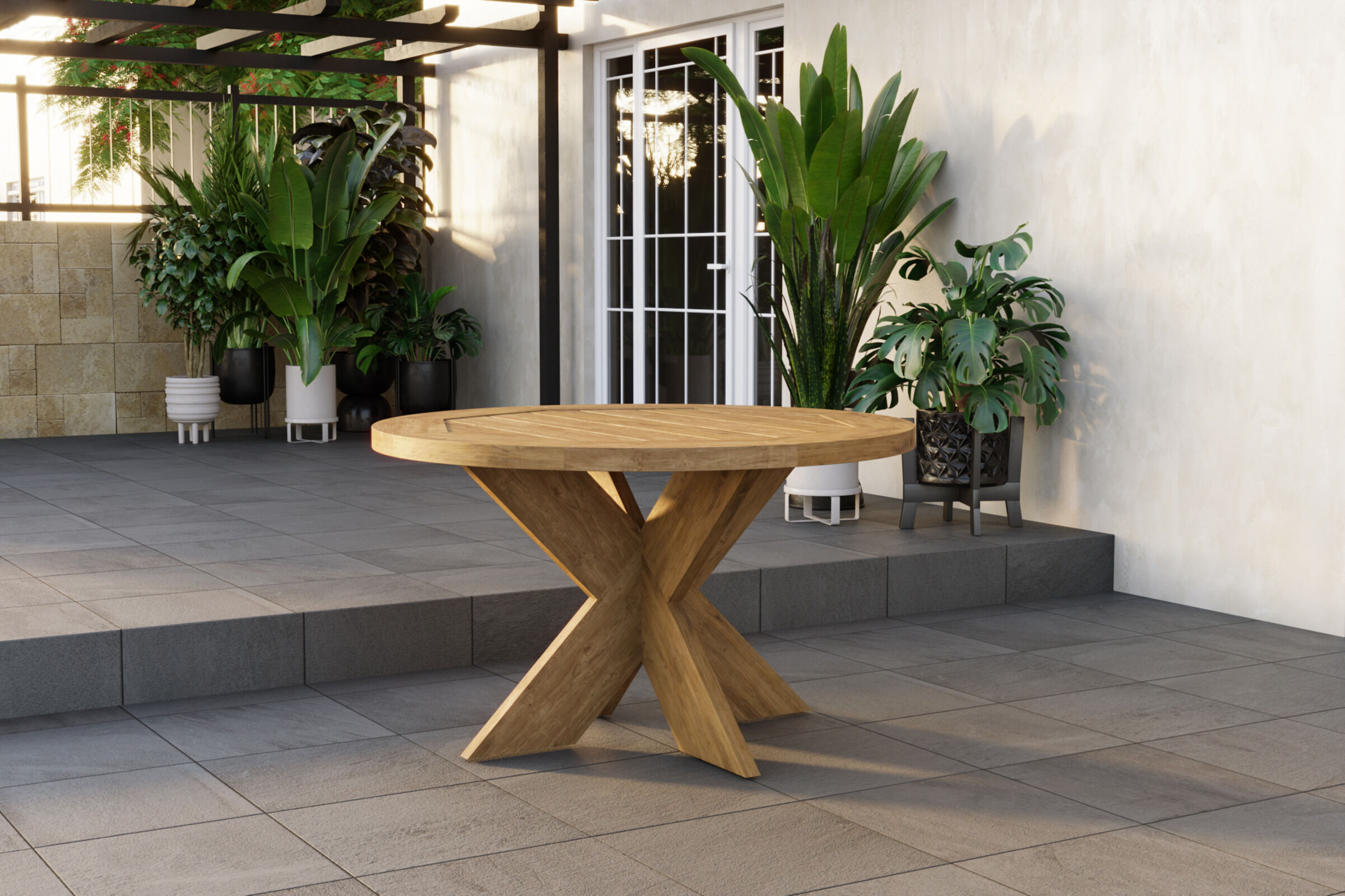 OUTFLEXX Quantum Esstisch, natur, recycled FSC-Teak, Ø130 cm