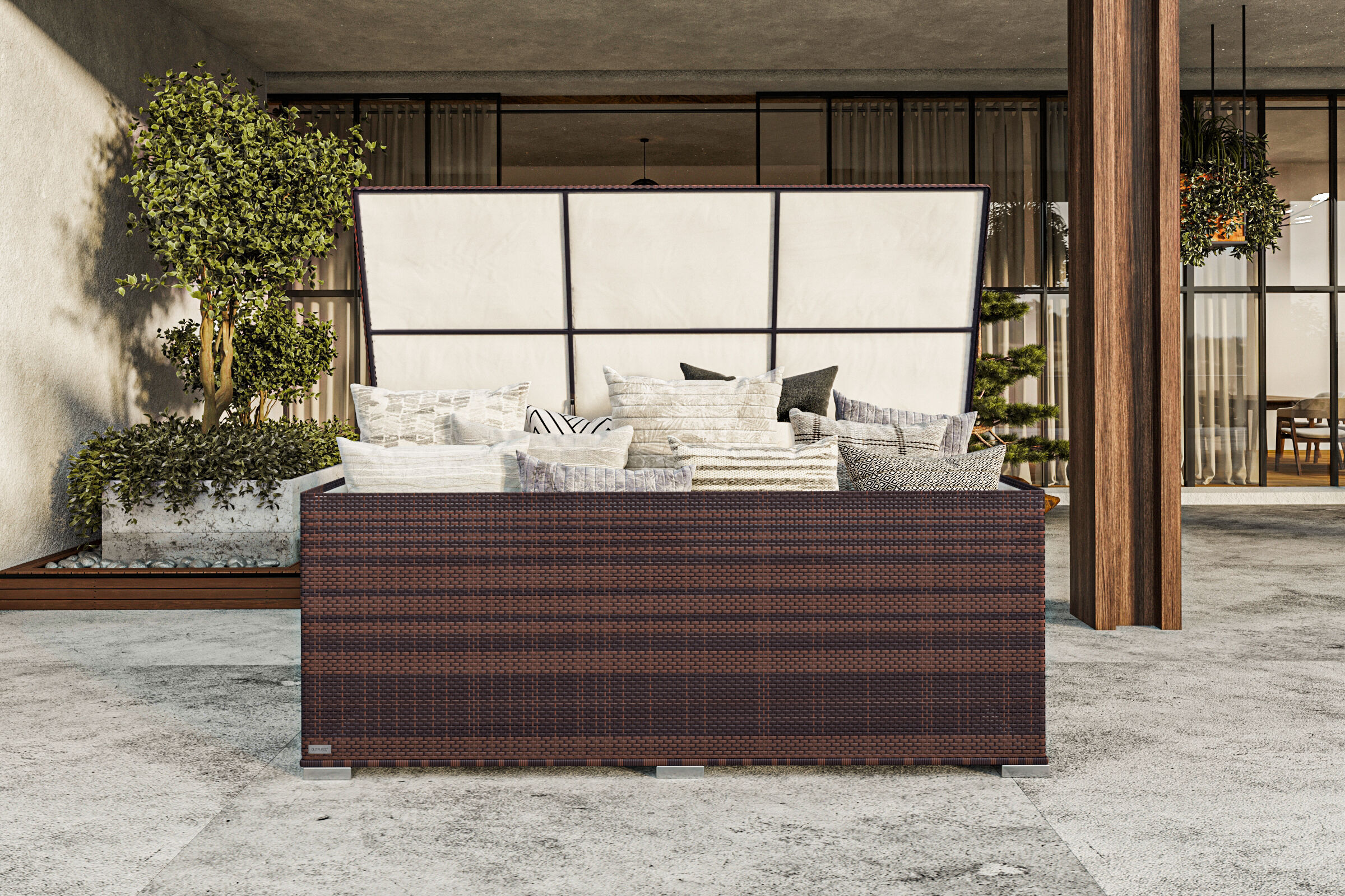 OUTFLEXX Kissenbox, braun marmoriert, Polyrattan, 204x94x75cm