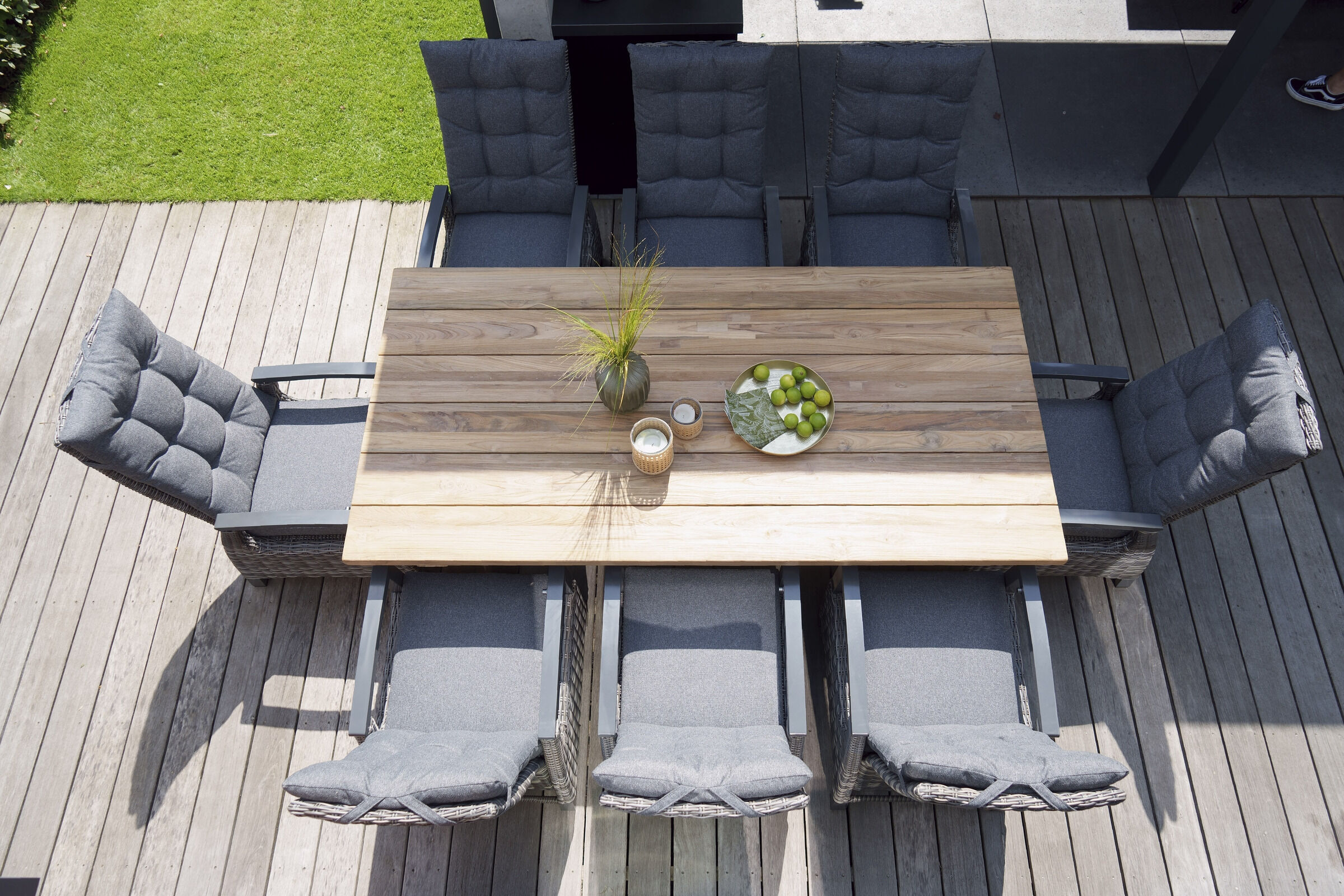 HARTMAN Exklusivmodell Lunar Garten-Essgruppe, grau/natur, Aluminium/Recyceltes Teak, Esstisch 220×110, 8 Dining Sessel