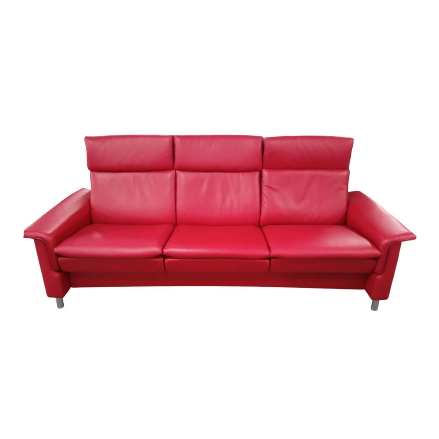 Sofa Aurora Hoch Leder Cori Brick Red Rot Fuß Stahlbein Rund Chrom