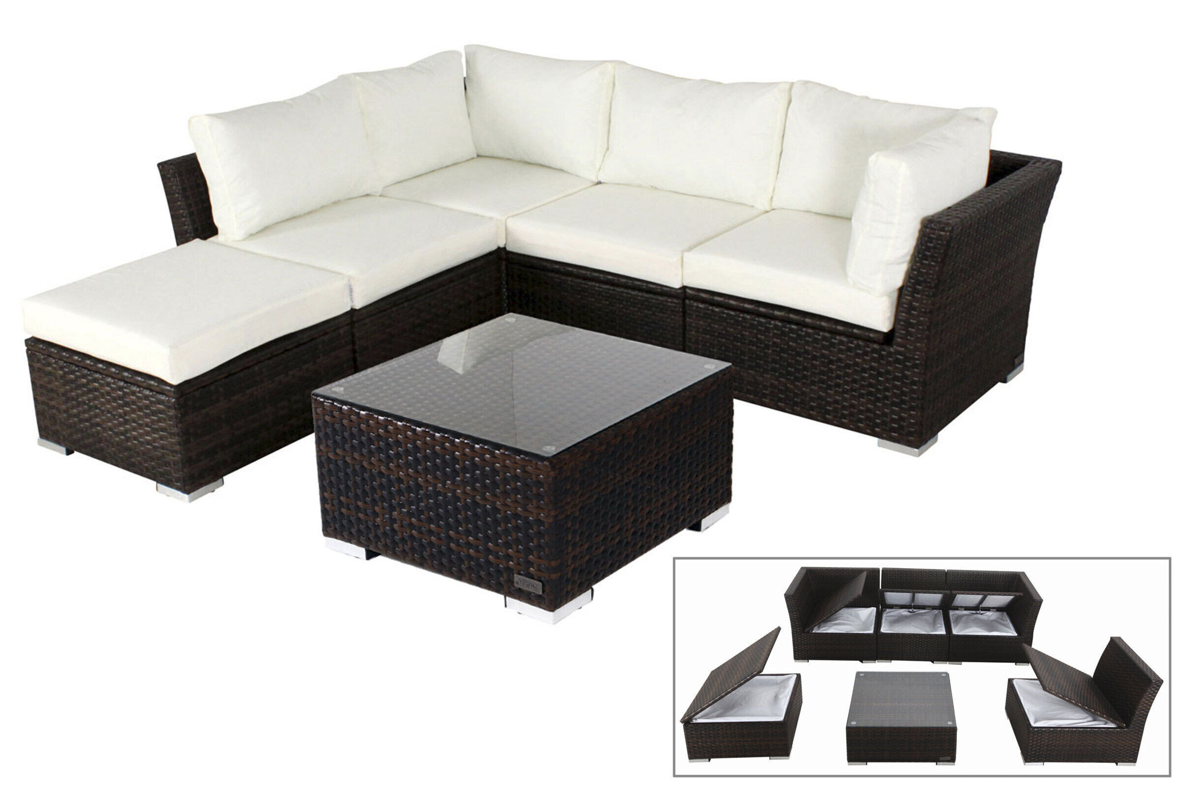 OUTFLEXX Gartenlounge, braun marmoriert, Polyrattan, inkl. Kaffeetisch, für 5 Personen, wasserfeste Kissenbox