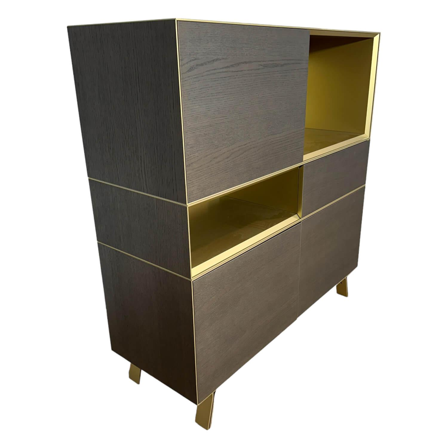 Highboard Domino Holz Wenge Schwarz Innen Gold Schubladen Hellgrau