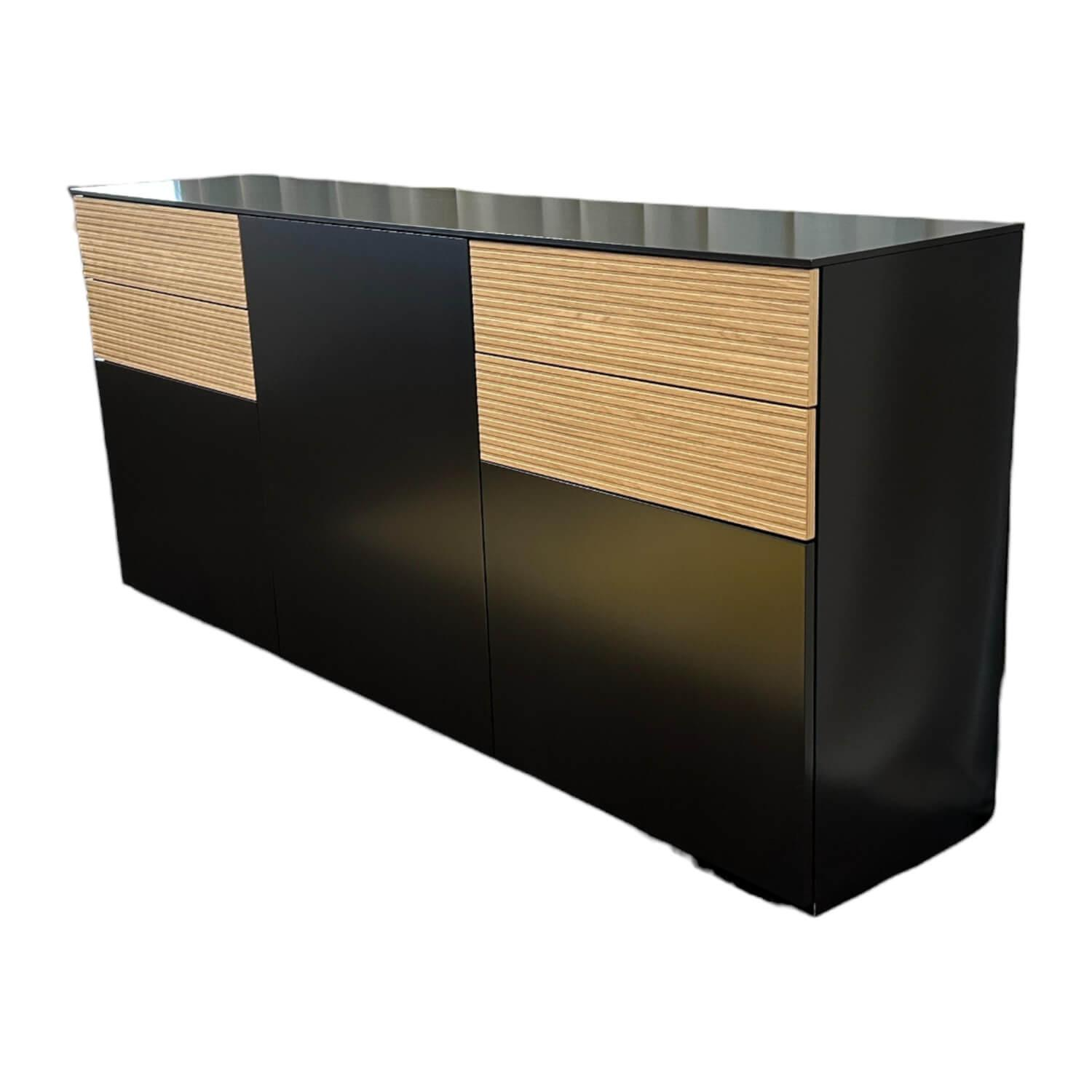 Sideboard Cubo Lack Onygrau Schublade Wildeiche Mit Pushpull Front Rillenoptik