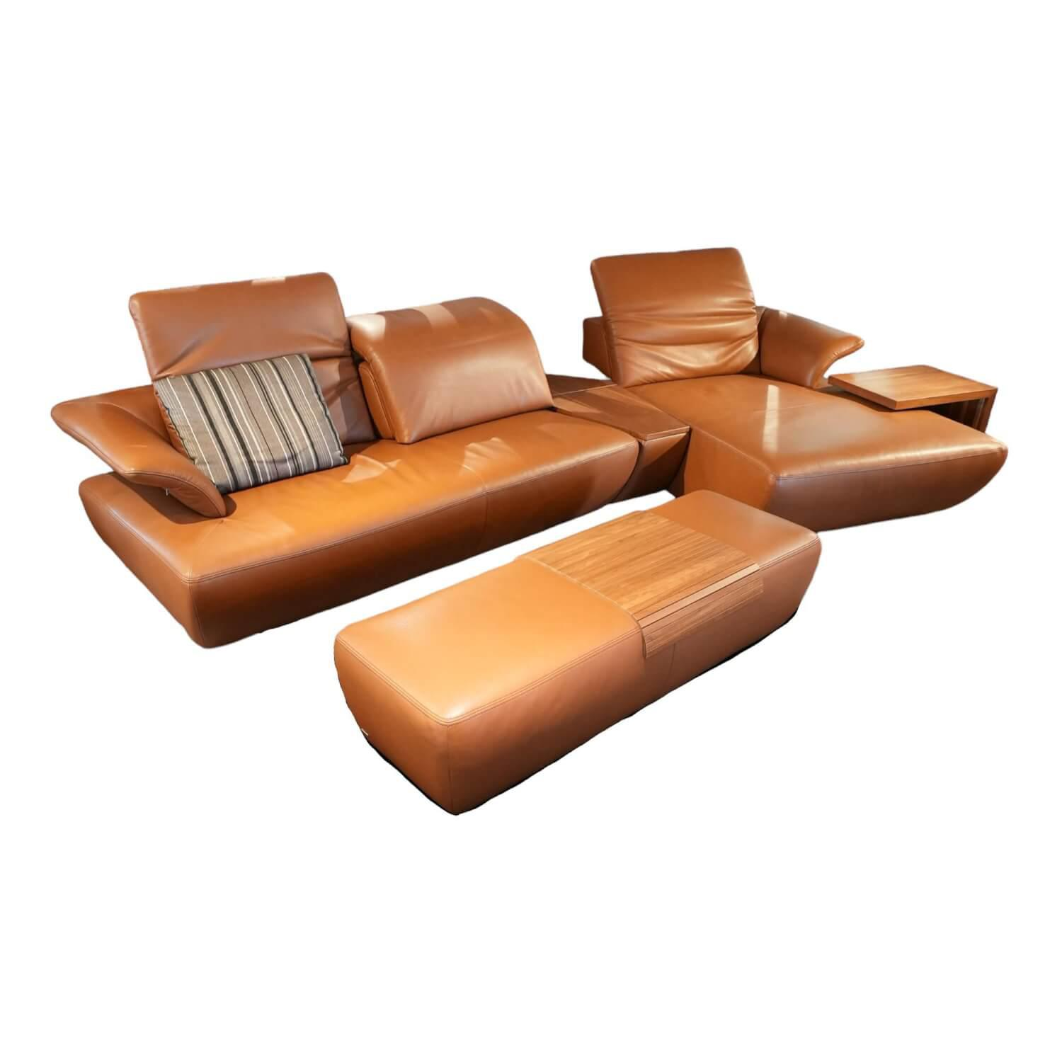 Ecksofa Avanti Leder C Classic Cognac Braun Inklusive Hockerbank Und Winkeltisch