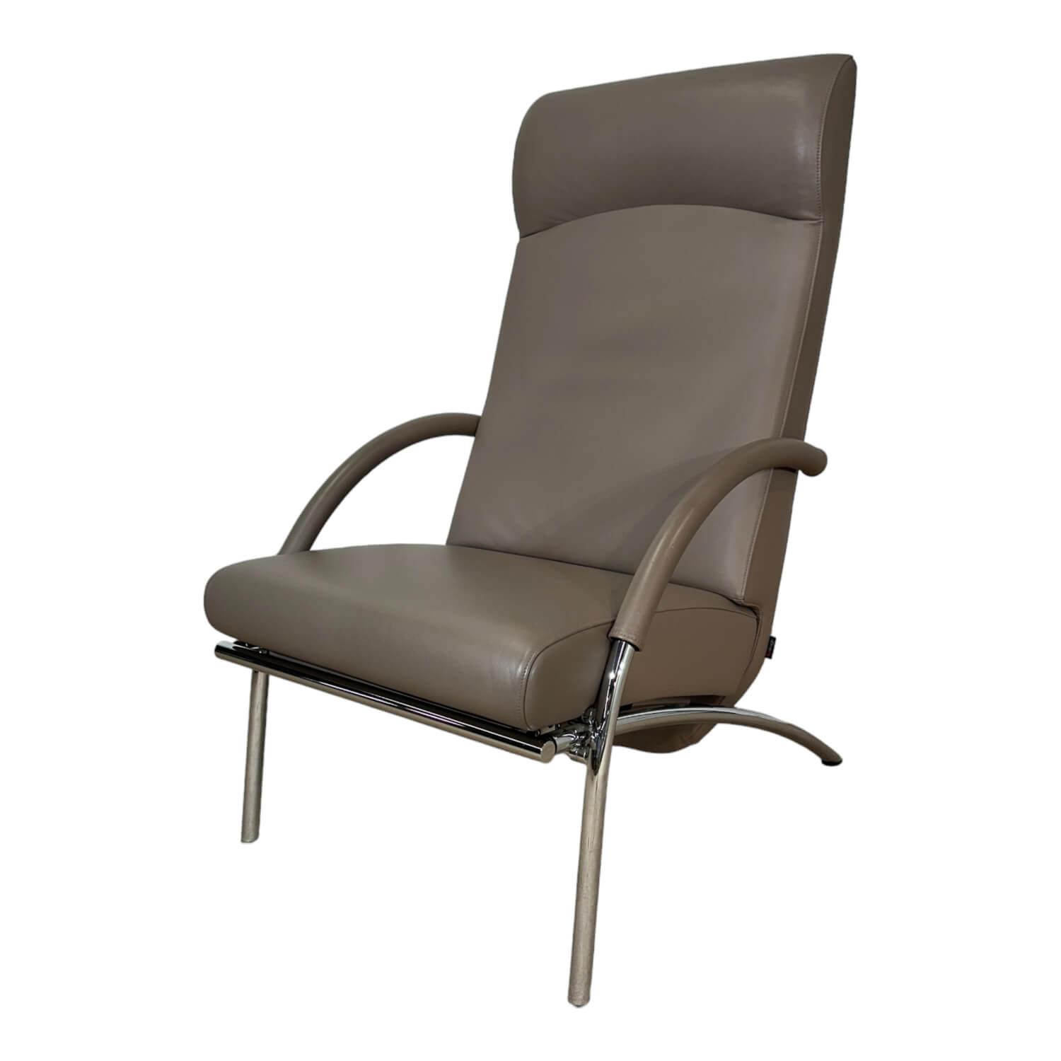 Sessel Curve Leder Taupe Grau Gestell Metall