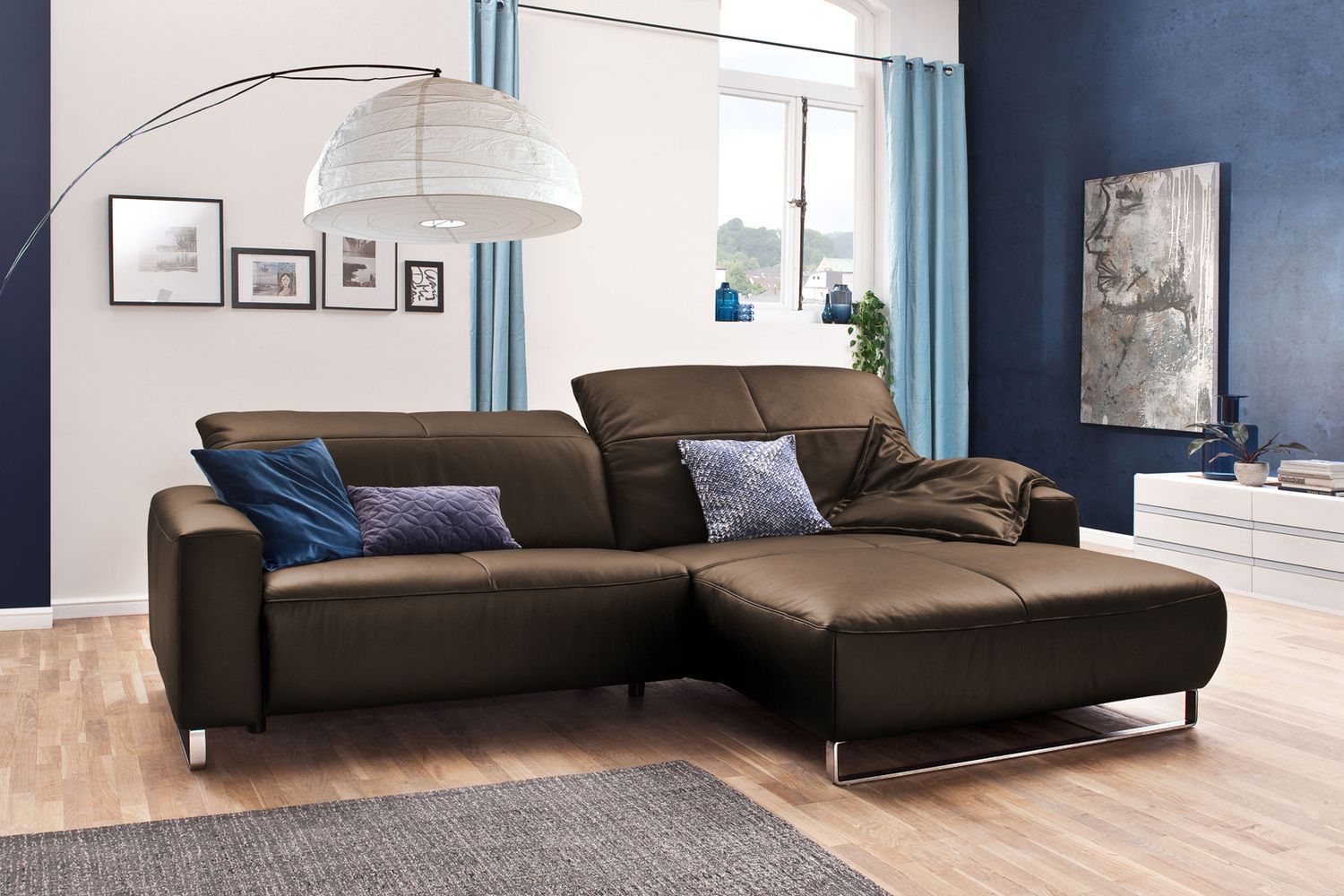 KAWOLA Sofa YORK Leder Recamiere hasel