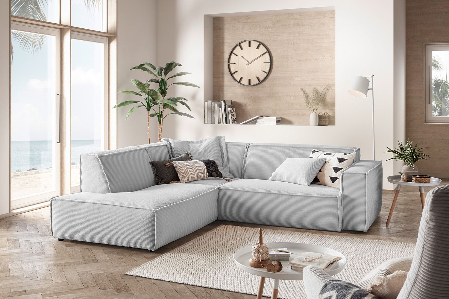 KAWOLA Sofa SAMU Ecksofa Cord hellgrau