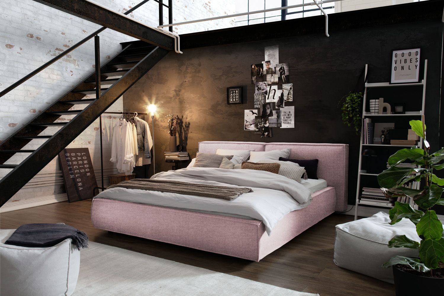 KAWOLA Bett CARLO Polsterbett Stoff rosa