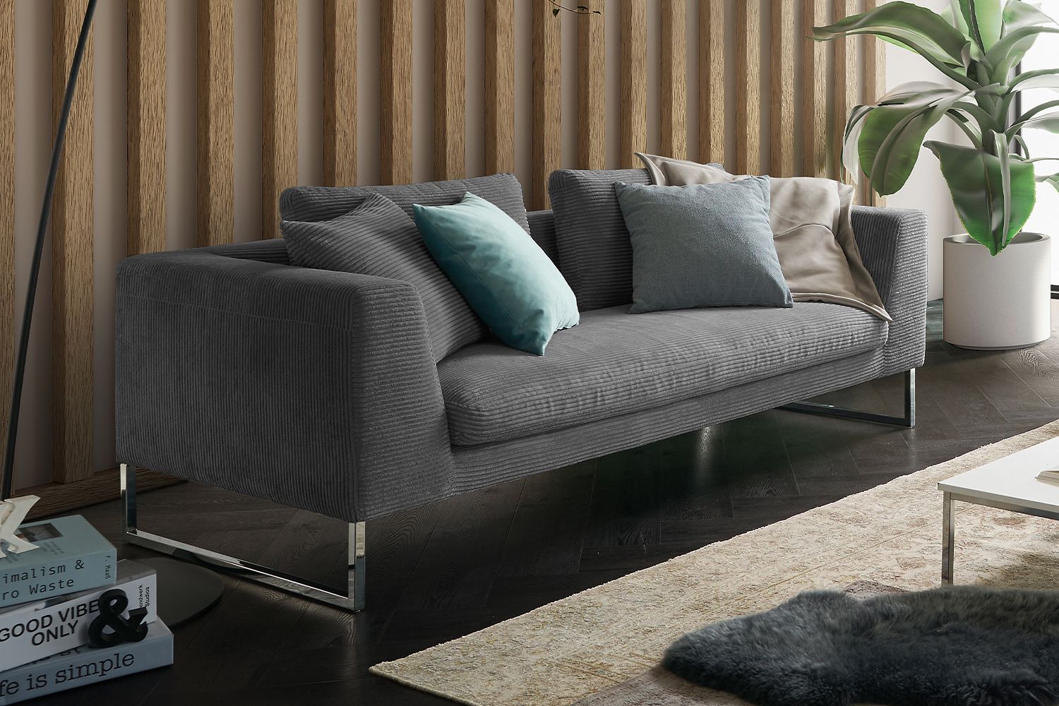 KAWOLA Sofa ARIAN Cord grau