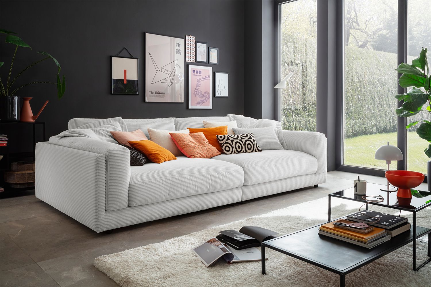 KAWOLA Big Sofa RAINA Cord hellgrau