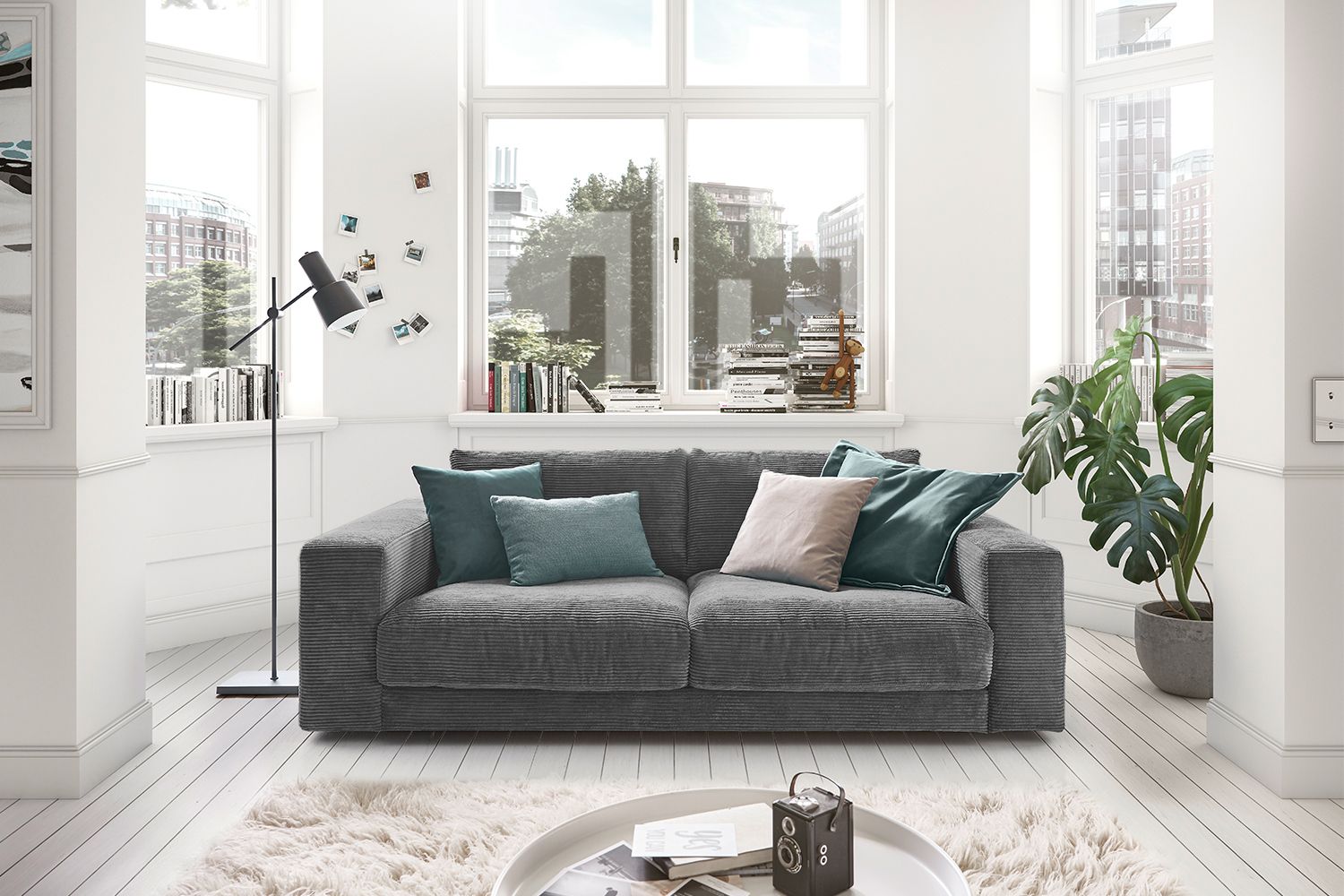 KAWOLA Sofa MADELINE 2-Sitzer Cord grau