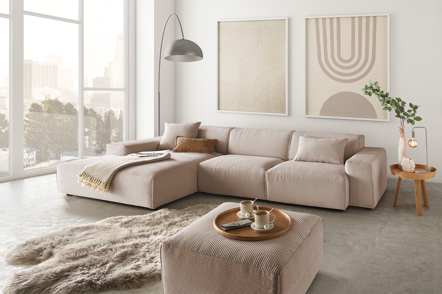 KAWOLA Sofa RANI Ecksofa Cord taupe