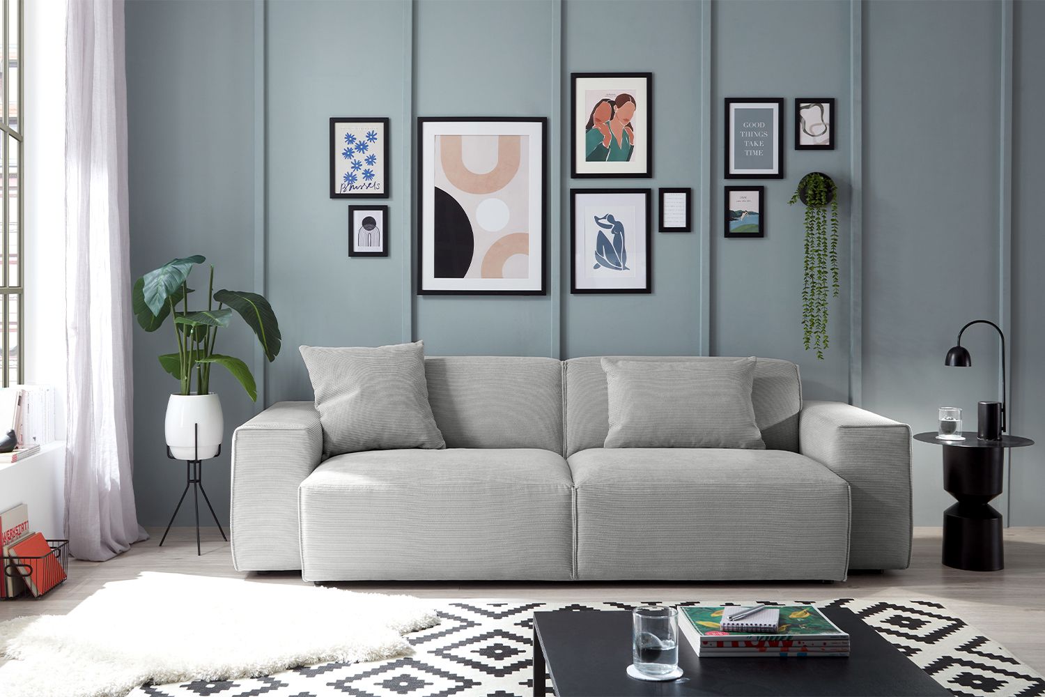 KAWOLA Sofa RANI 3-Sitzer Feincord silber