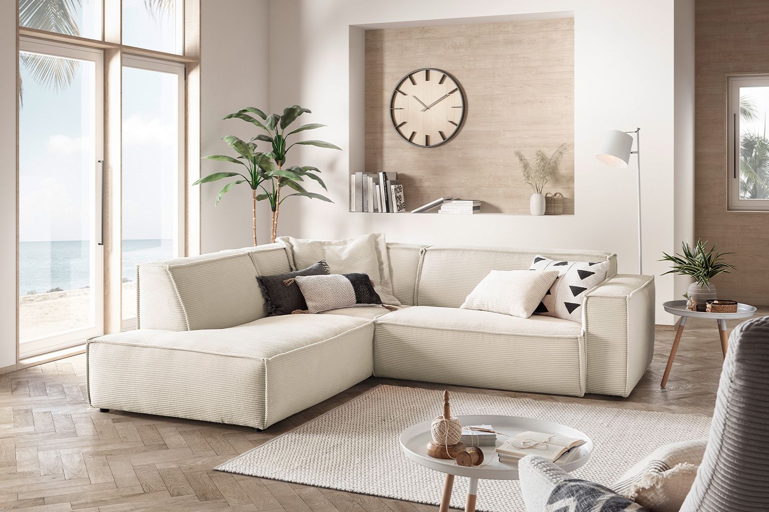 KAWOLA Sofa SAMU Ecksofa Cord cremeweiß