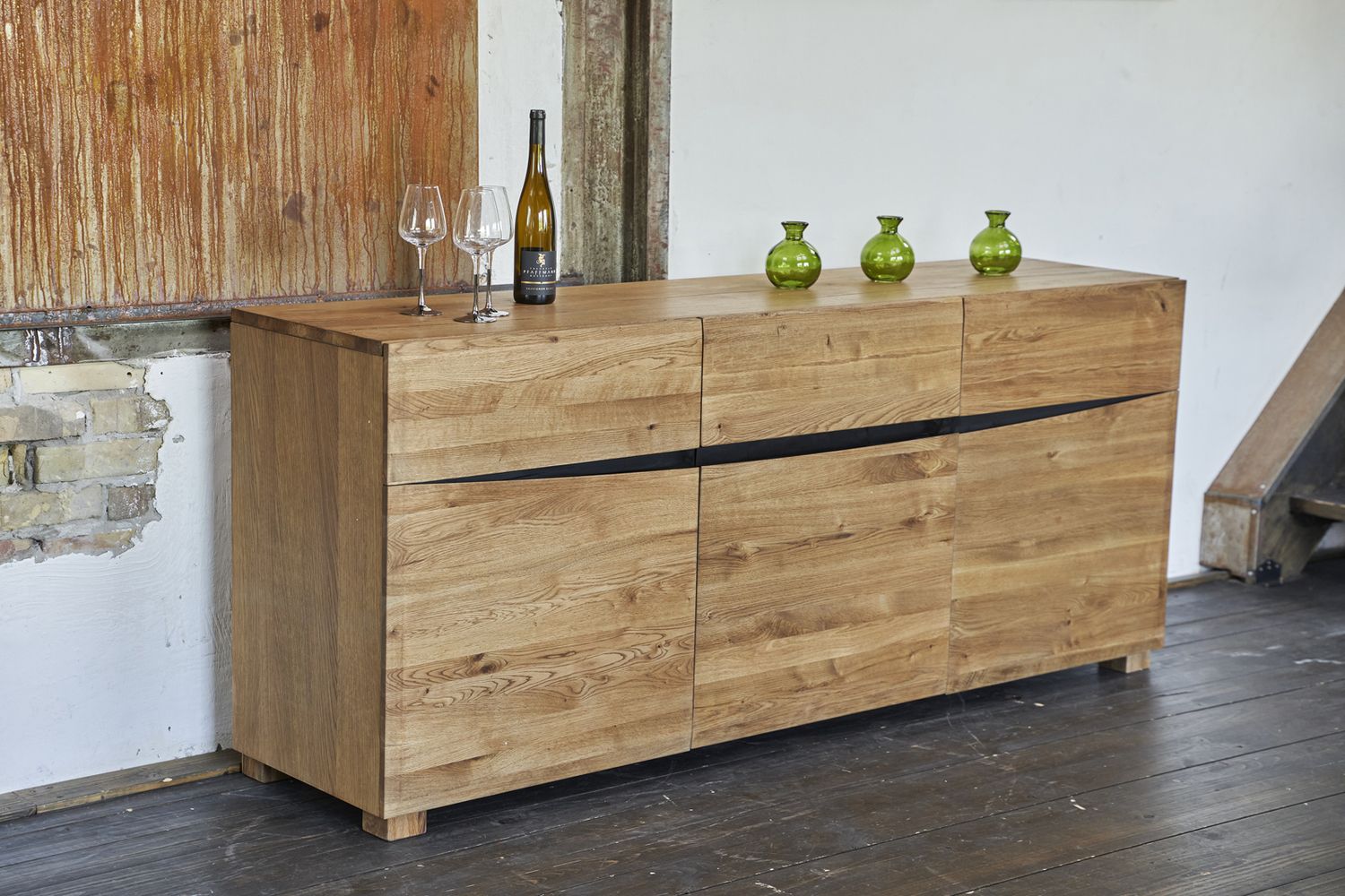 KAWOLA Sideboard YOSHA 3 Türen 1 Schublade Eiche (B/H/T) 200x50x85cm