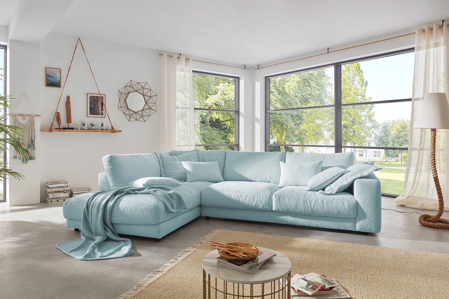 KAWOLA Sofa MADELINE Ecksofa Cord hellblau