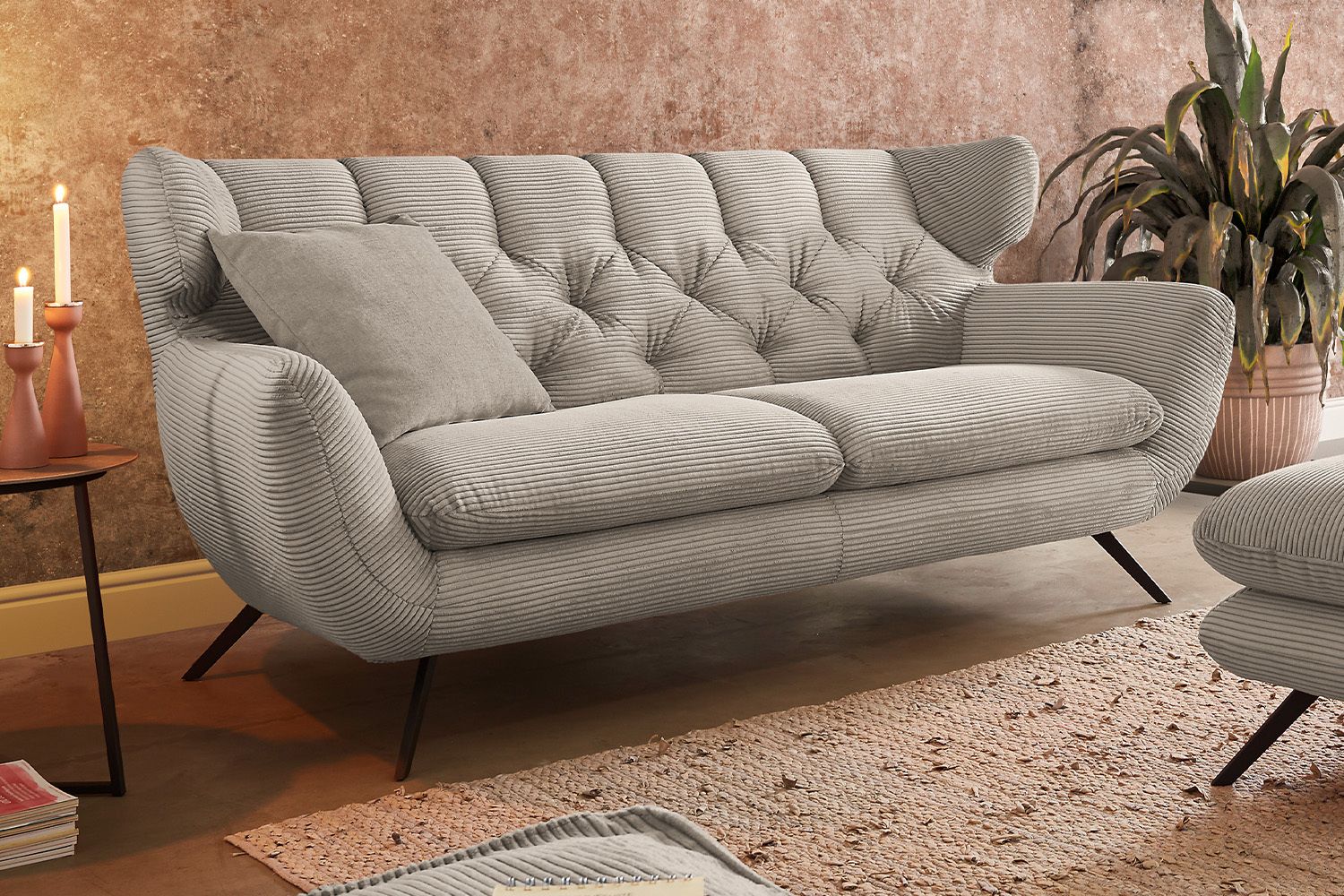 KAWOLA Sofa CHARME Cord steingrau