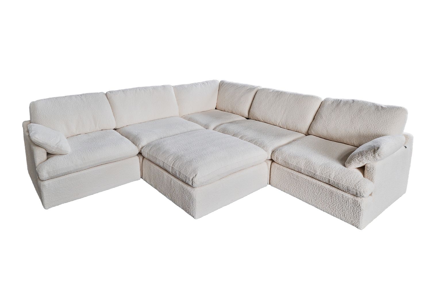 Modulsofa mit Hocker cremeweiß, Cord oder Bouclé