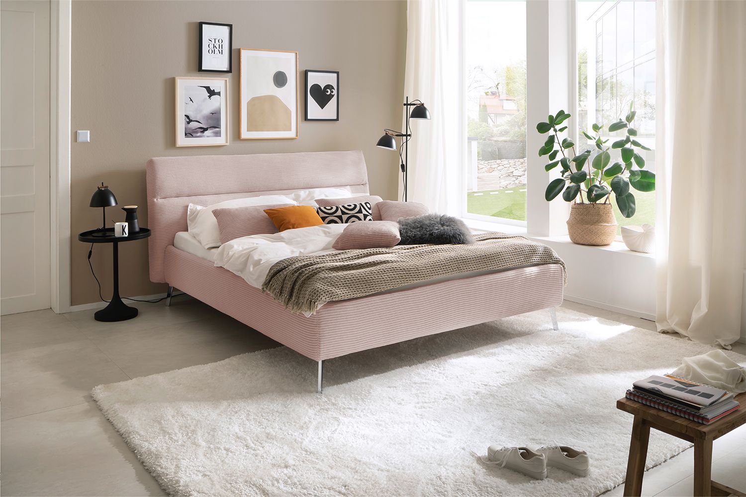 KAWOLA Bett REMO Polsterbett Cord rosa