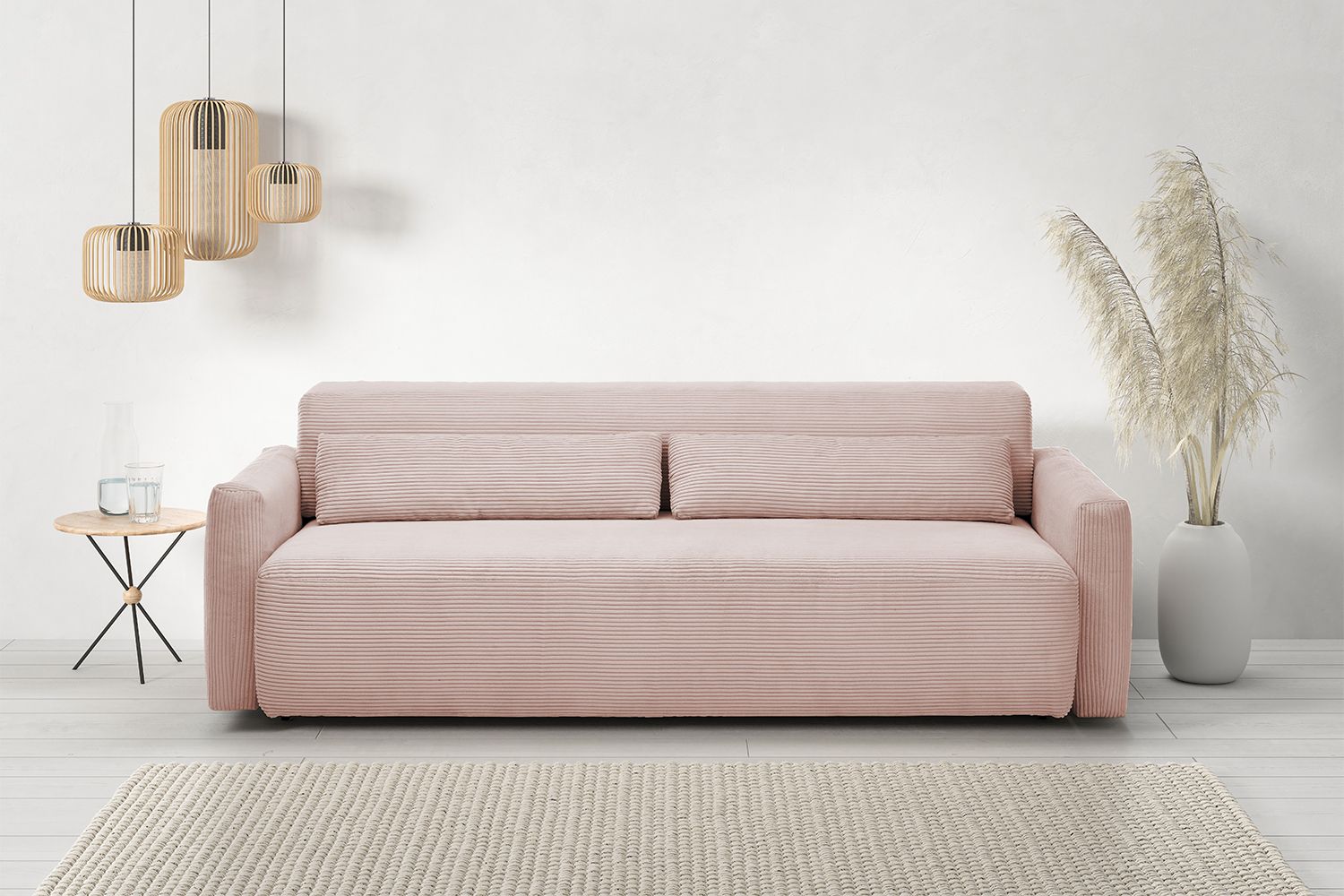 KAWOLA Sofa NEO Schlafsofa Bettsofa Cord rosa