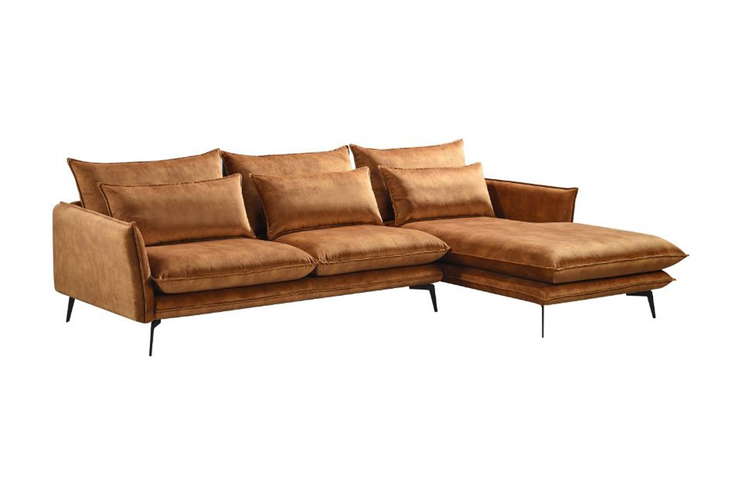 KAWOLA Ecksofa SKYE Recamiere rechts Stoff Velvet cognac