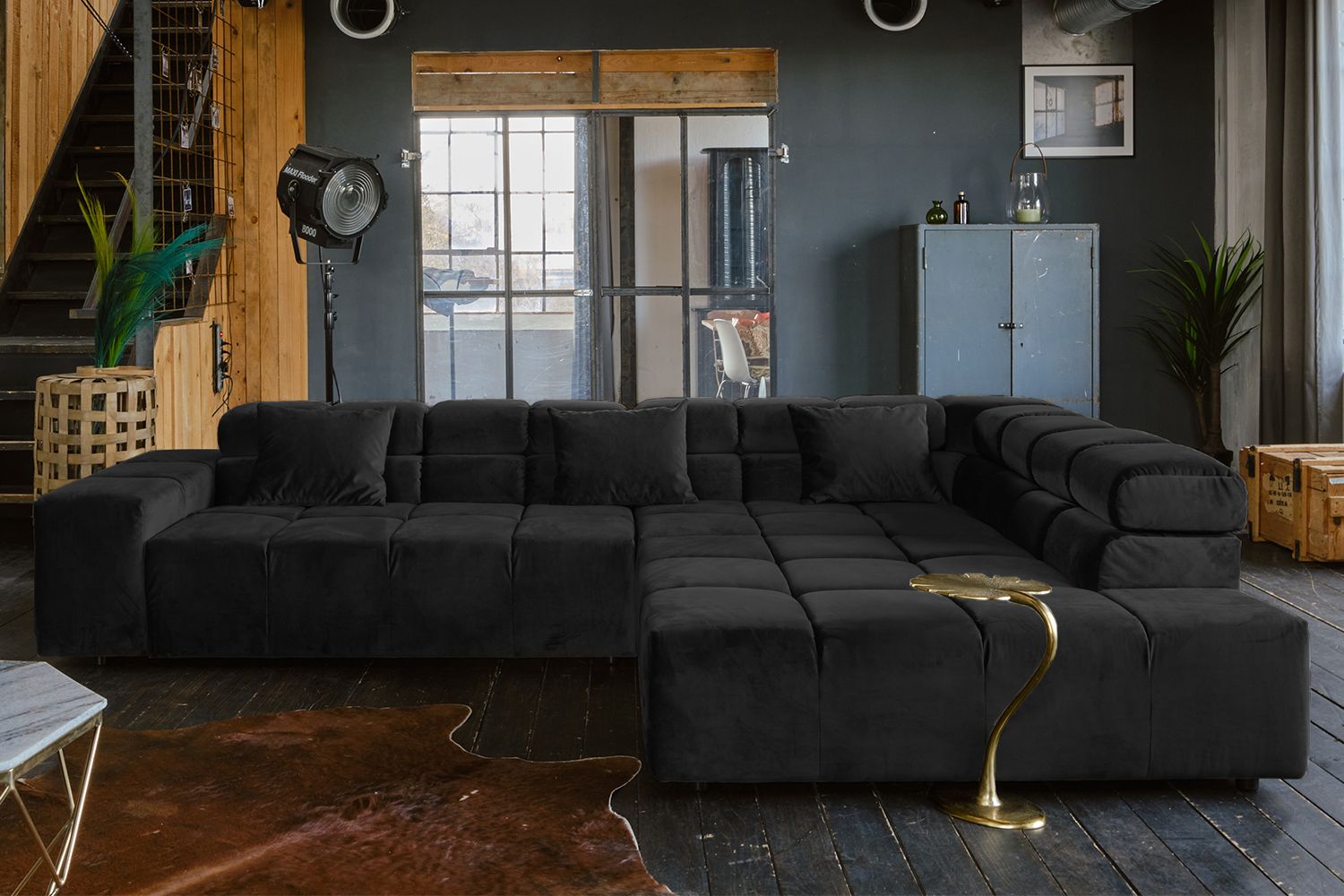 KAWOLA Sofa NEVADA Ecksofa Velvet schwarz