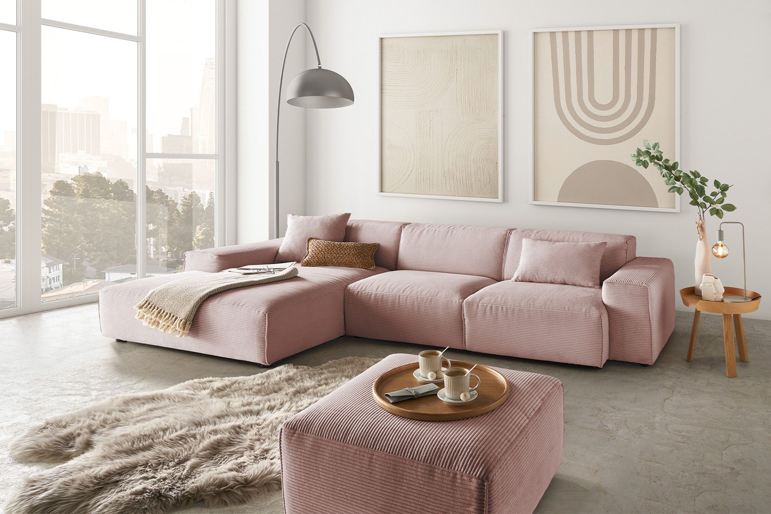 KAWOLA Sofa RANI Ecksofa Cord rosa