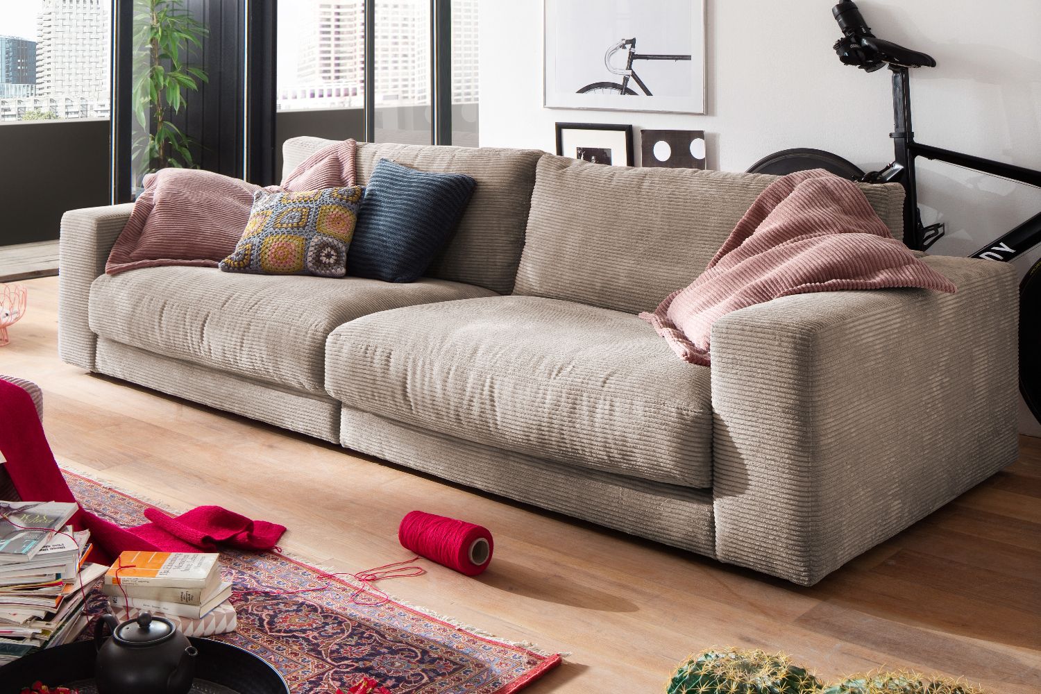 KAWOLA Sofa MADELINE 3-Sitzer Cord taupe