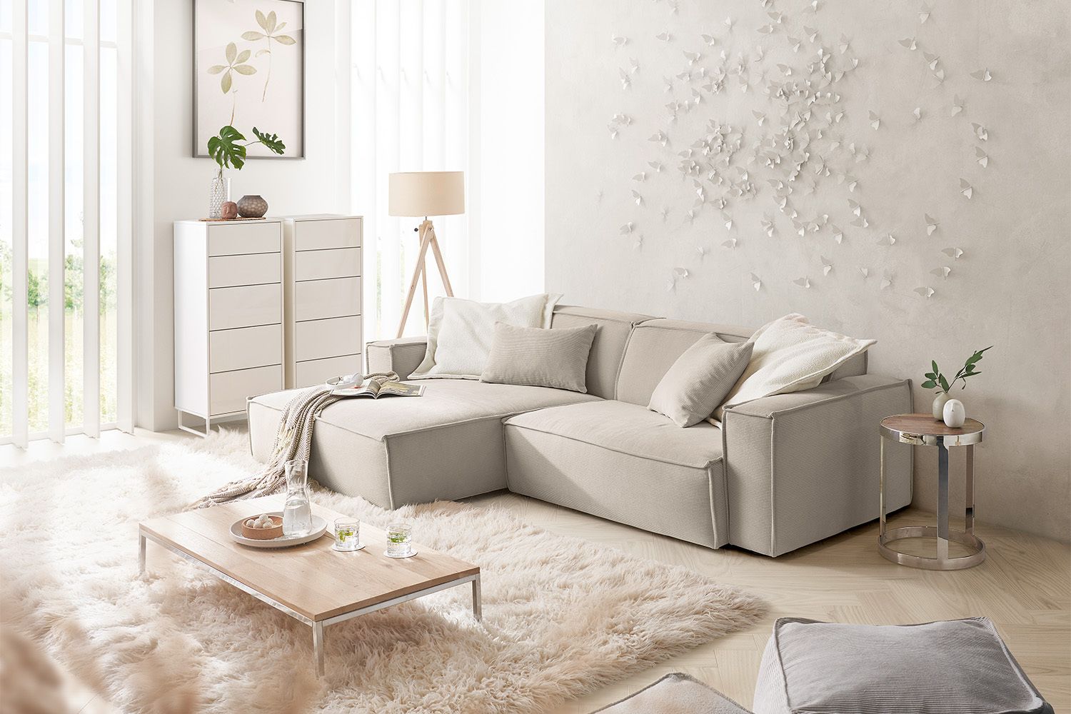 KAWOLA Sofa SAMU Ecksofa Feincord beige