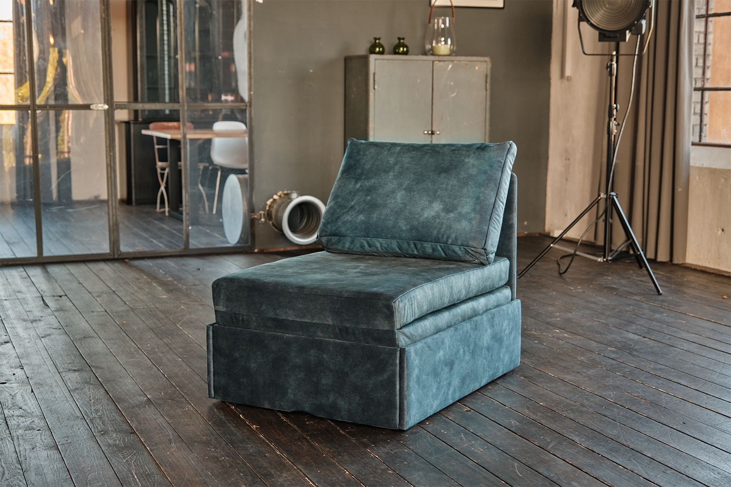 KAWOLA Schlafsessel DELLA Schlafsofa Sofa Velvet petrol