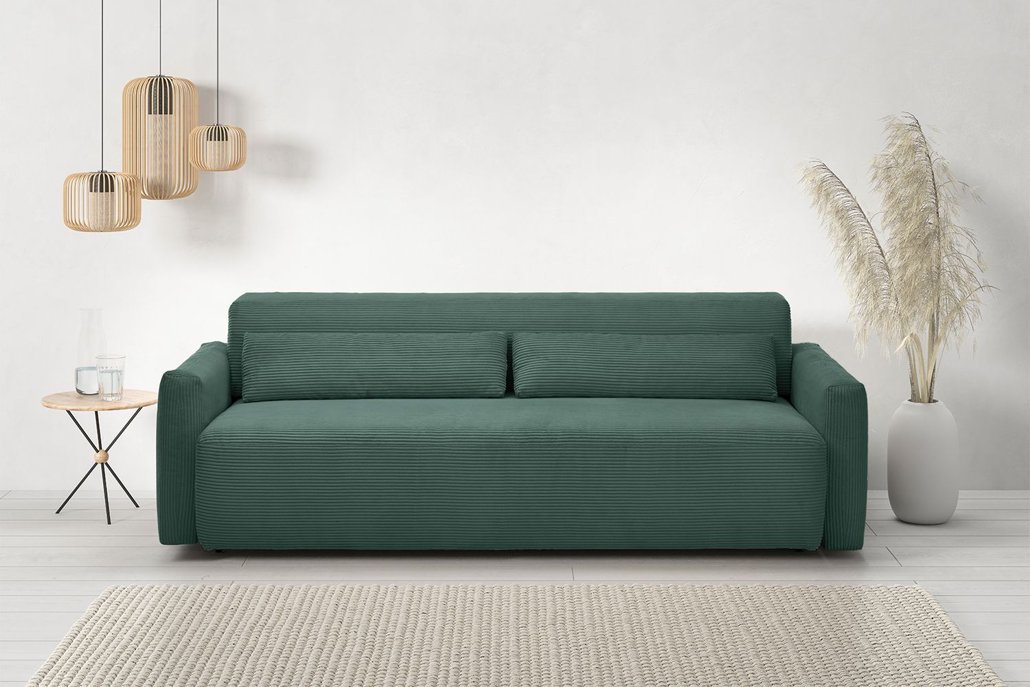 KAWOLA Sofa NEO Schlafsofa Bettsofa Cord smaragd