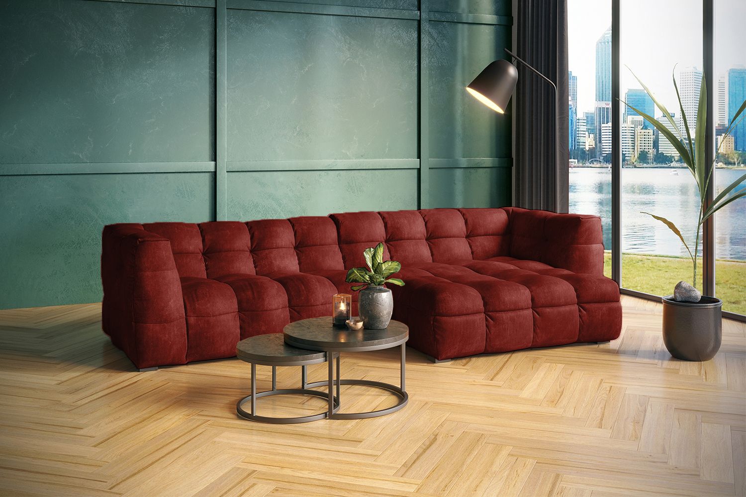 KAWOLA Sofa ROSARIO Ecksofa Velvet bordeaux