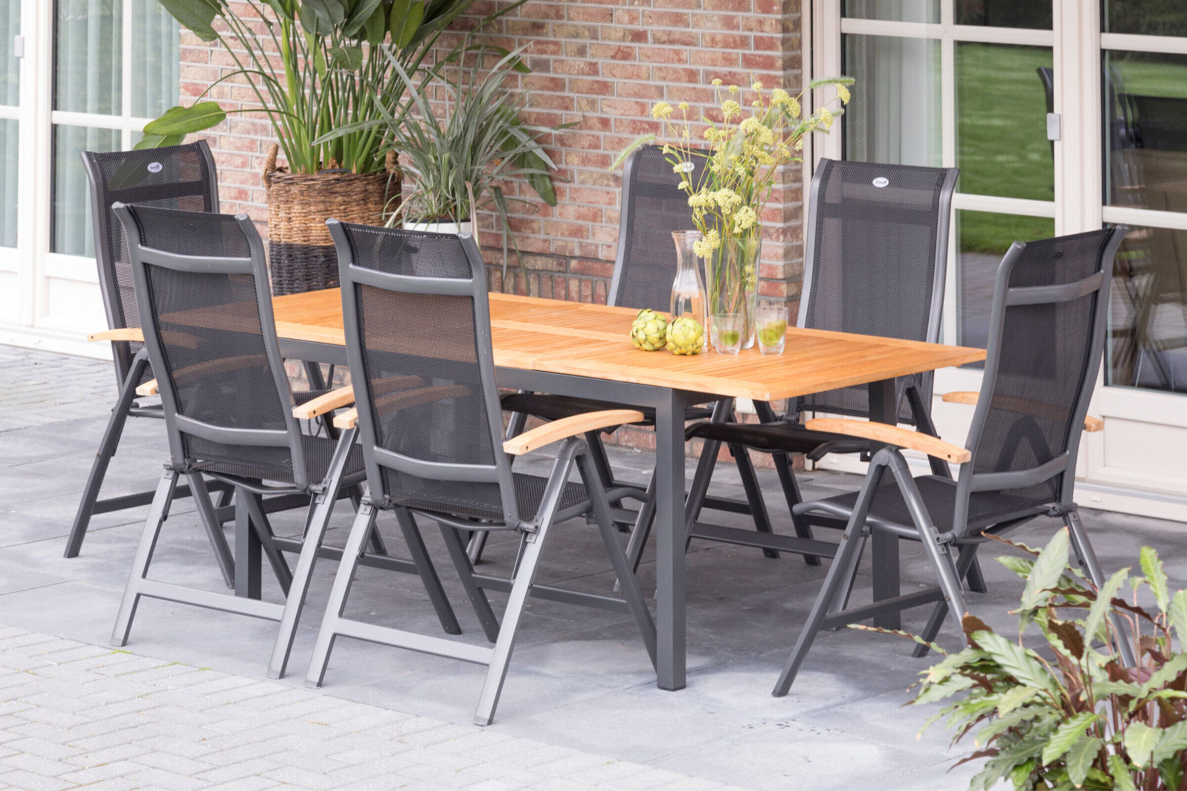 HARTMAN Garten-Essgruppe, xerix-anthrazit, Alu/Teakholz, 4×4 Textilen, 210/150×90 cm, 6 Personen