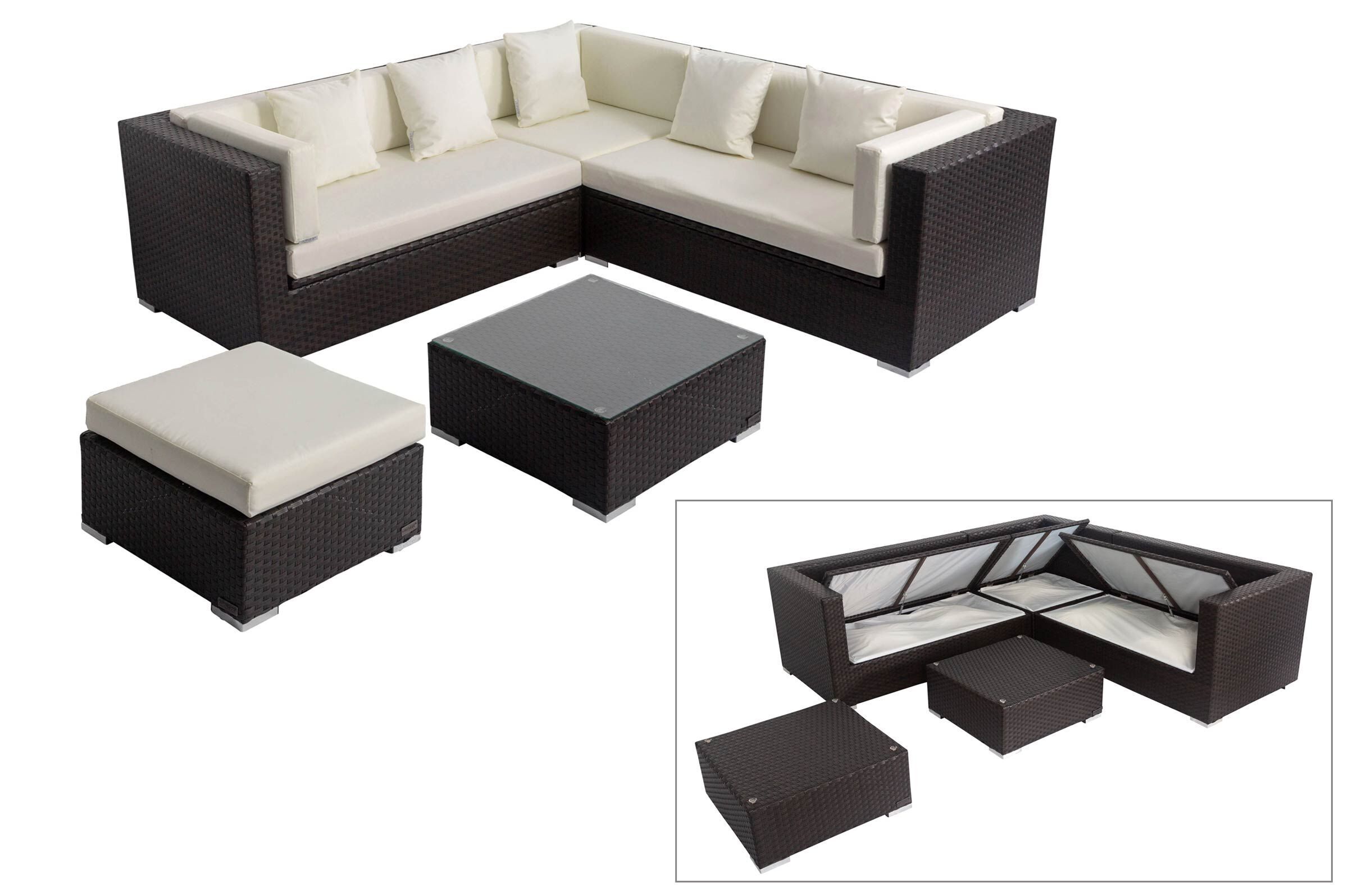 OUTFLEXX Gartenlounge, braun, Polyrattan, 6 Personen, wasserfeste Kissenbox, inkl. Kaffeetisch