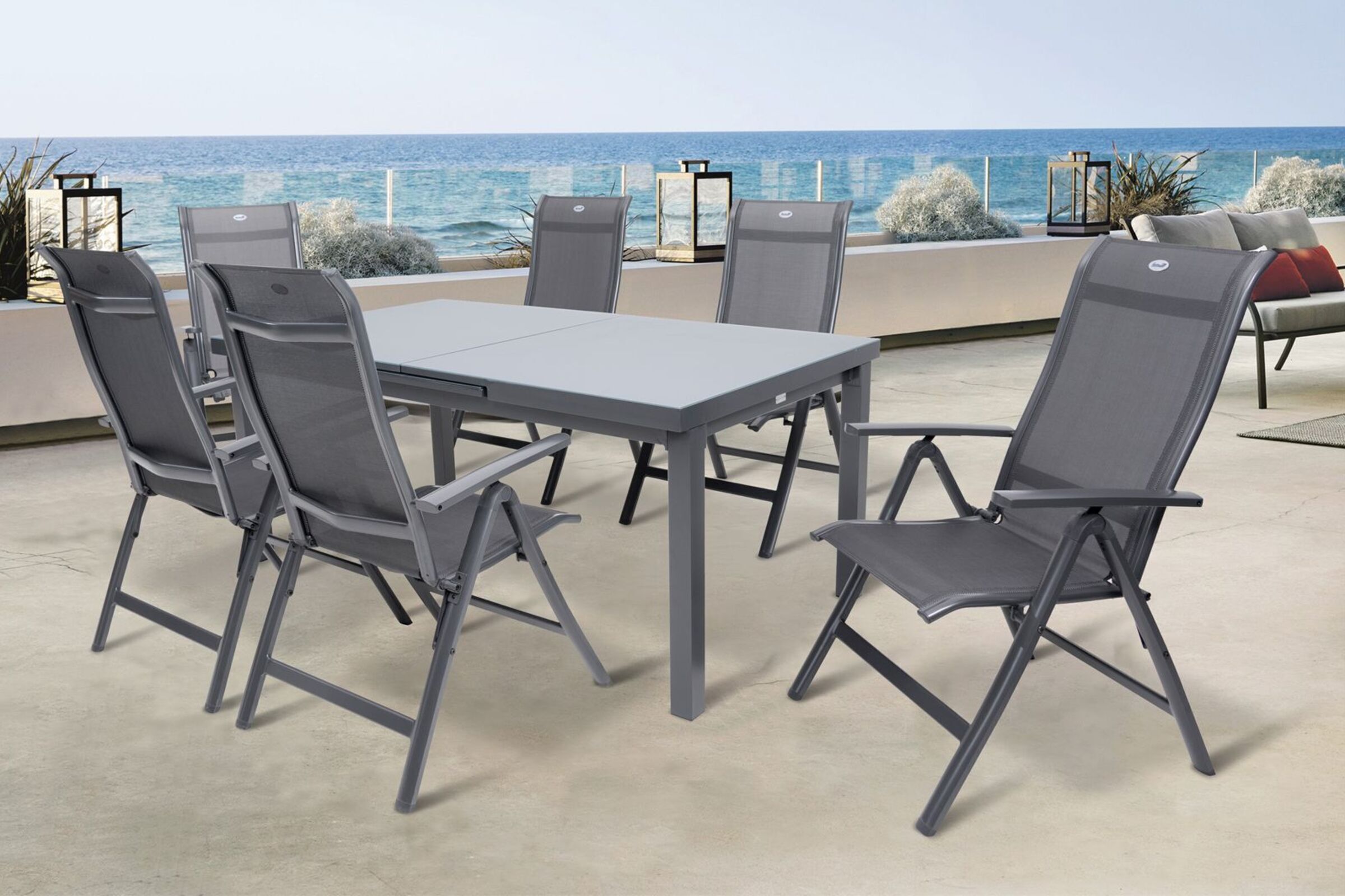 HARTMAN Alice Comfort Garten-Essgruppe, xerix, Alu/Textilene, Tisch 180/240x100cm, 6 Multipositionssessel