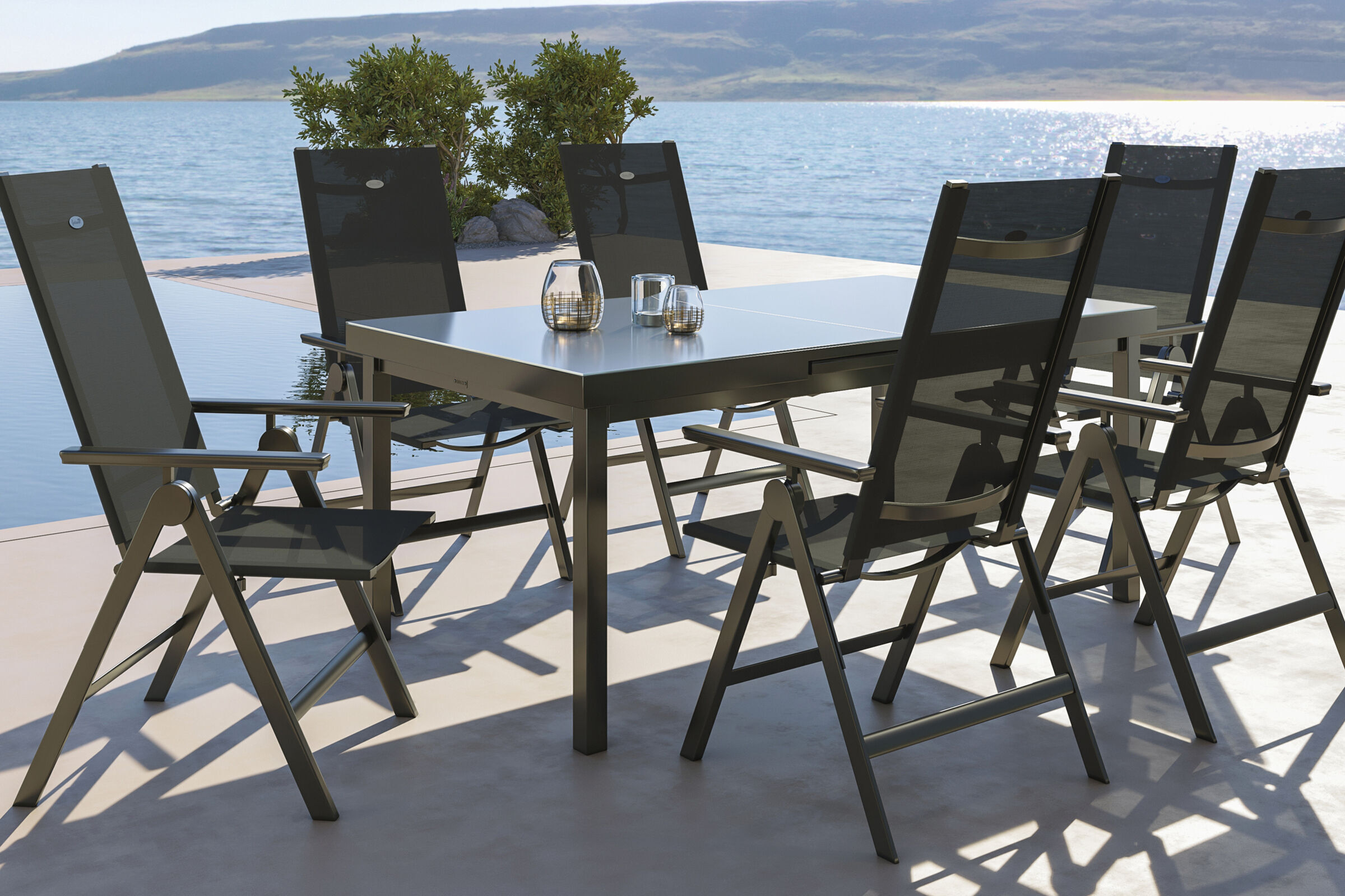 HARTMAN Aruba Garten-Essgruppe, xerix, Alu/Textilene, Tisch 180/240x100cm, 6 Multipositionssessel