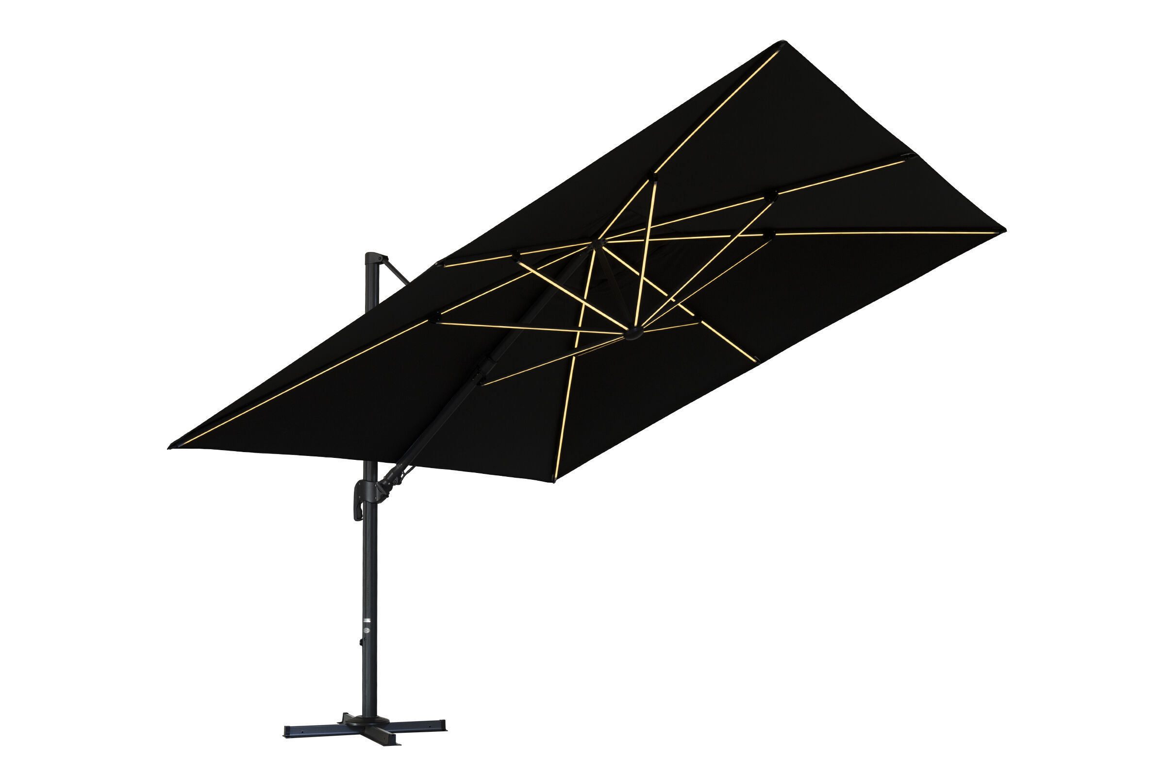 OUTFLEXX Roma LED Ampelschirm, schwarz, Alu/Polyester, 350 x 350cm, inkl. Kreuzständer und LED-Beleuchtung