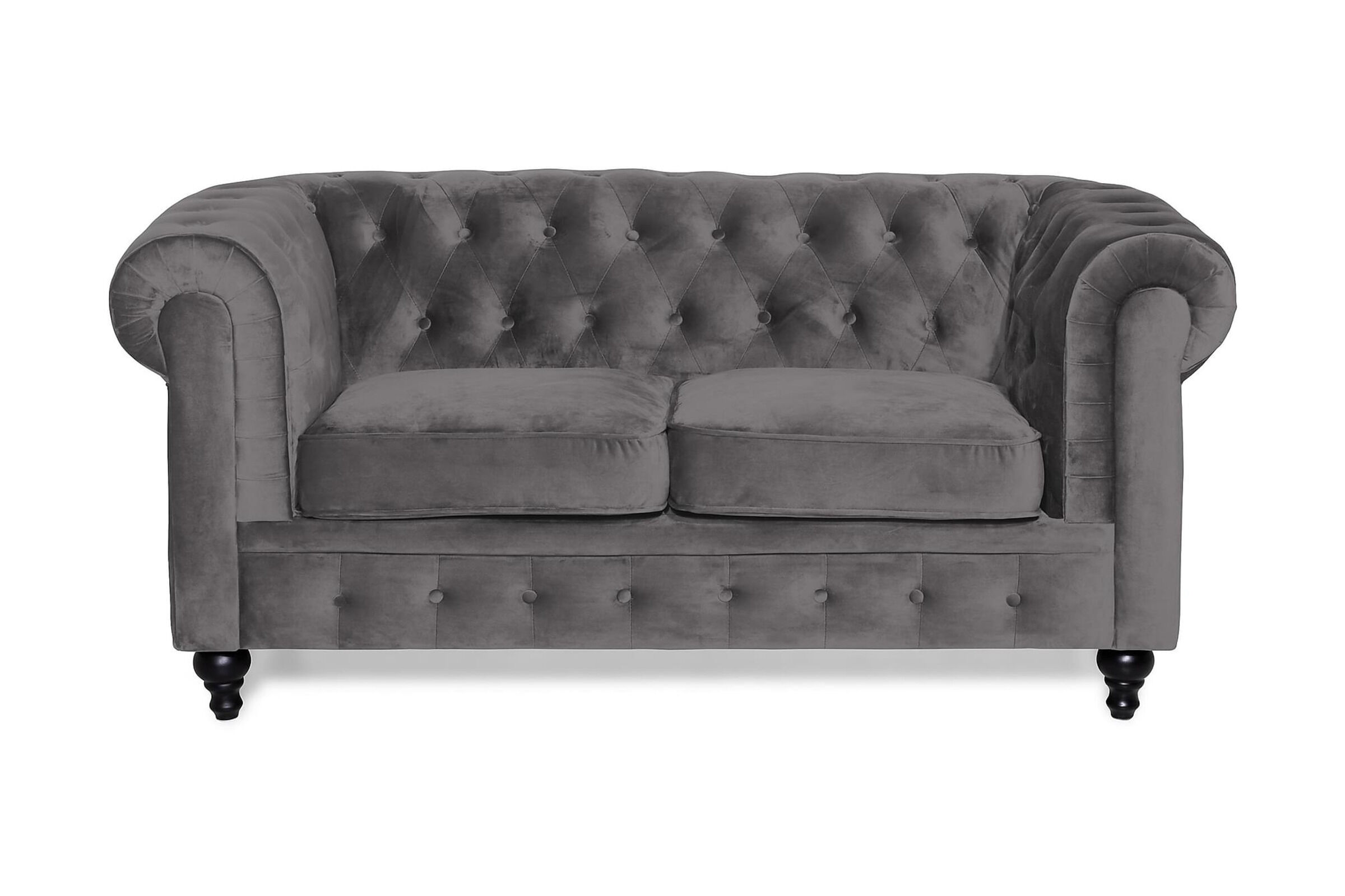 B-Ware: HEATH & MOOR Chesterfield Lyx Sofa 2-Sitzer, Samt, 85x160x77cm, dunkelgrau