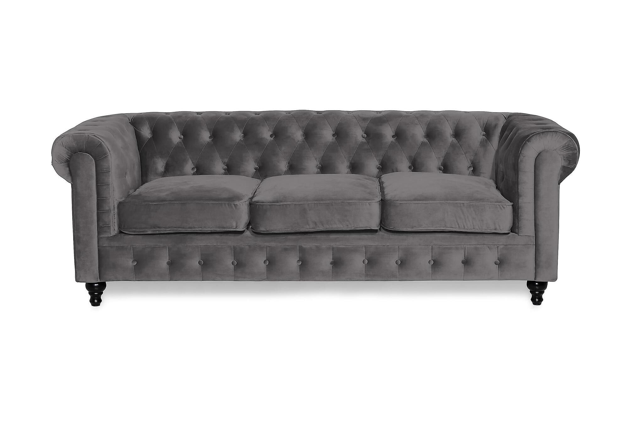 B-Ware: MANOR HOUSE Chesterfield Lyx 3-Sitzer Samt Sofa, 85x222x77cm, dunkelgrau