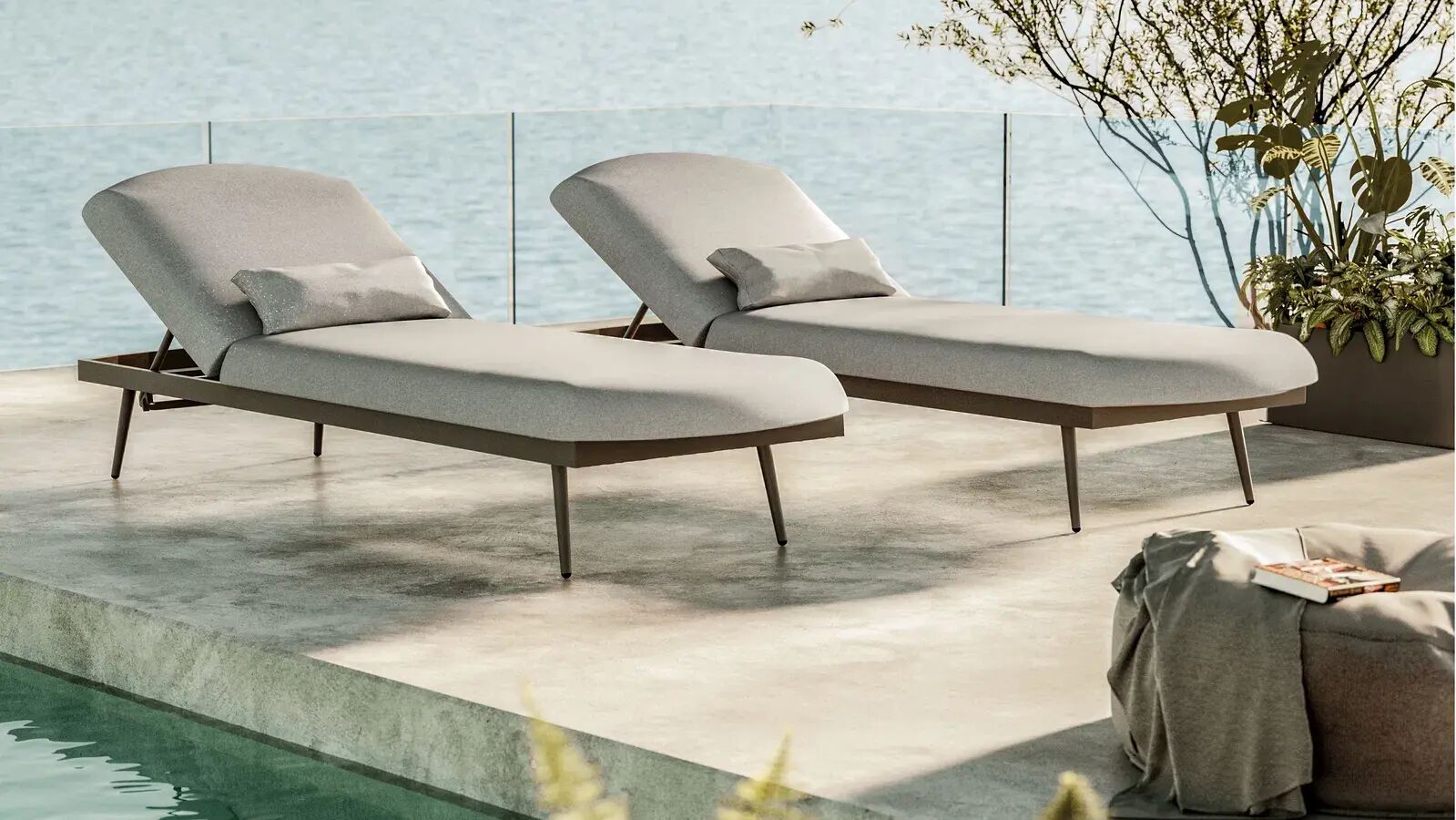 LIVING ZONE Confort Sun Lounger Gartenliegen-Set, mondgrau/anthrazit, Alu/Polyester, verstellbar, wetterbeständig, inkl. Kissen