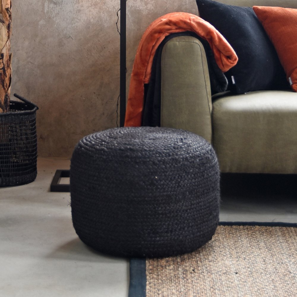 RINGO-Living Pouf Iekika in Schwarz aus Jute 350x500mm rund