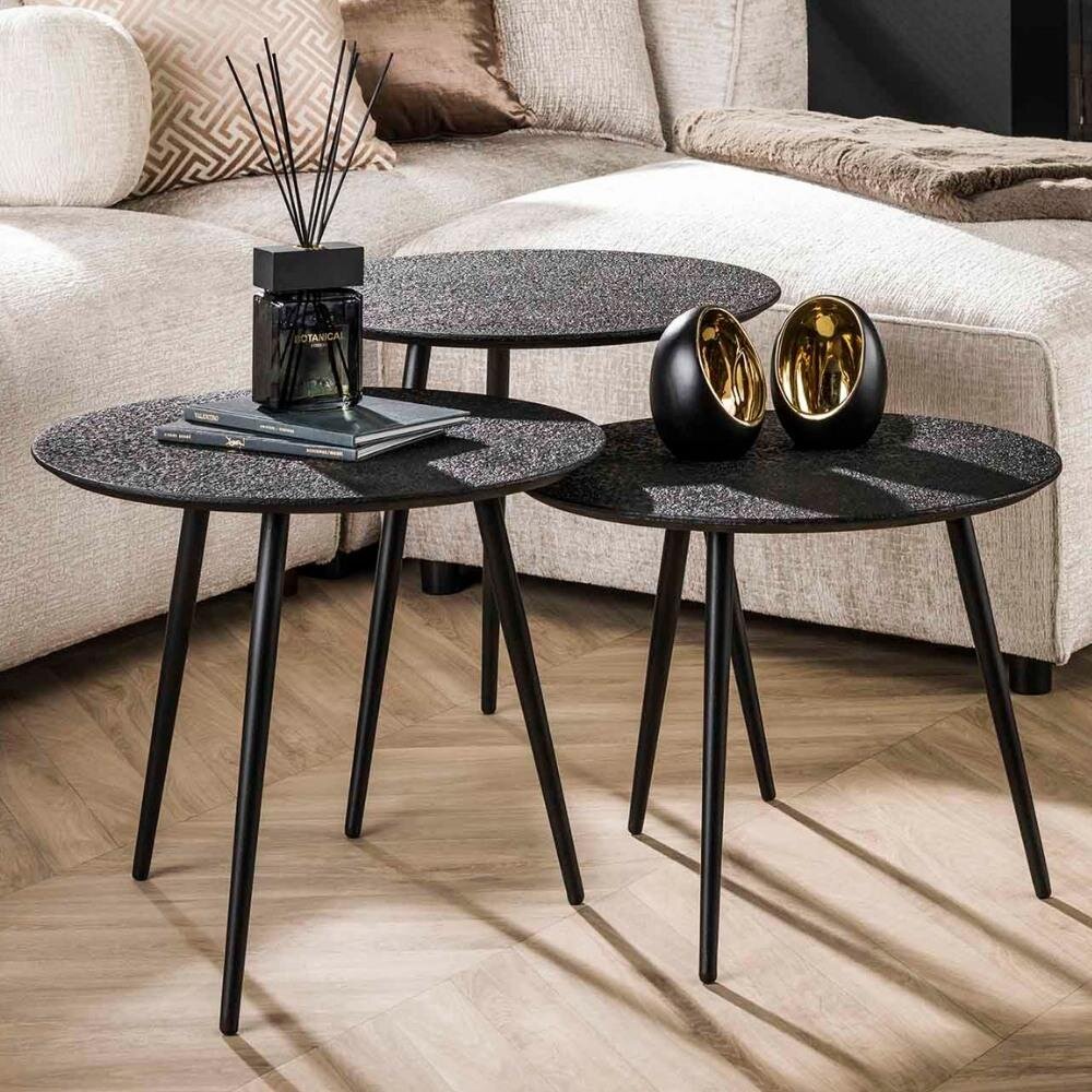 RINGO-Living Couchtisch Xezal in schwarzer Metall Optik 530x540x540mm 3er Set