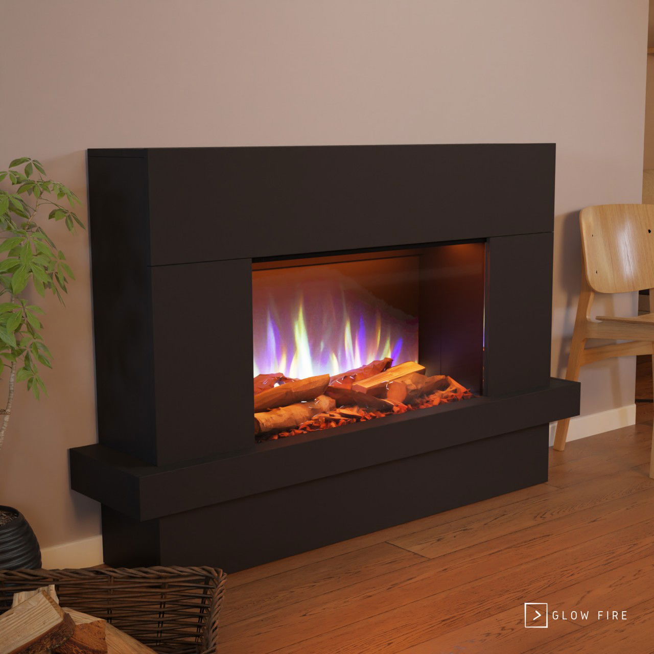 Glow Fire PR9 Elektrokamin E-Motion 3D Schwarz Deluxe Echtholzdekoration