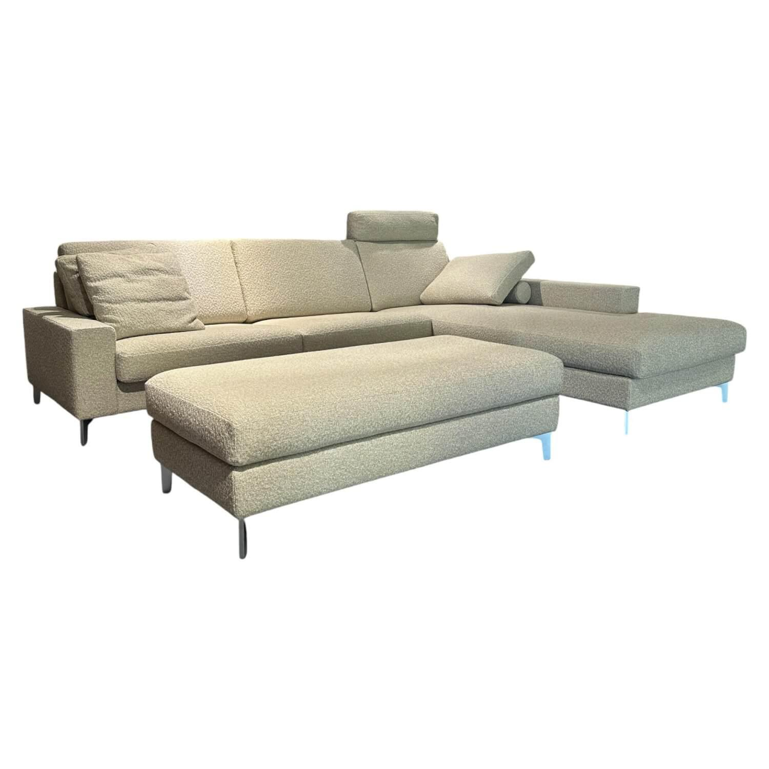 Ecksofa 05550003 XC Stoff 19 Serra 2041 02 Beige Grau Metallfuß 57 Matt Chrom