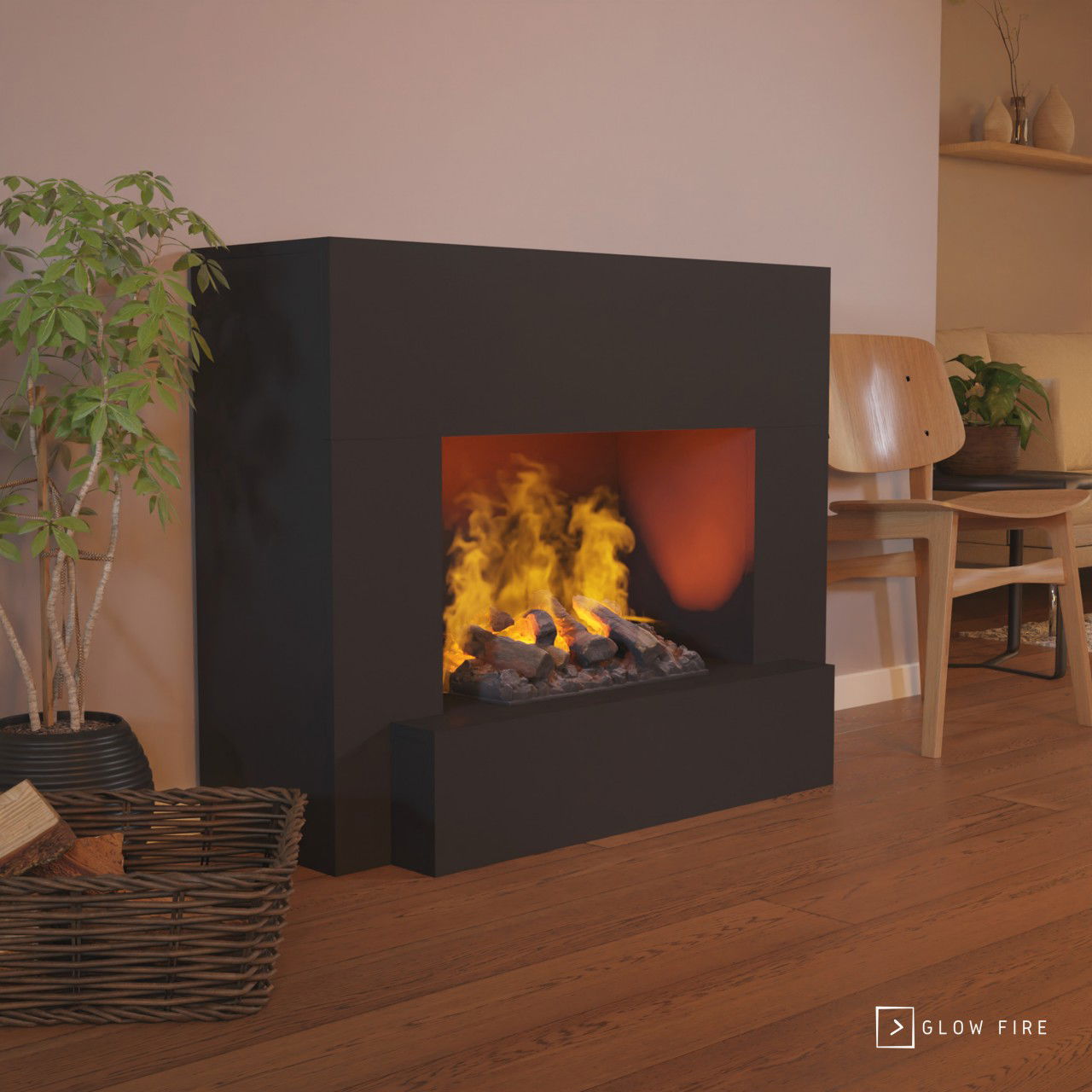 Glow Fire Hauptmann Elektrokamin Schwarz Opti-Myst Cassette 500 mit Holzdekoration