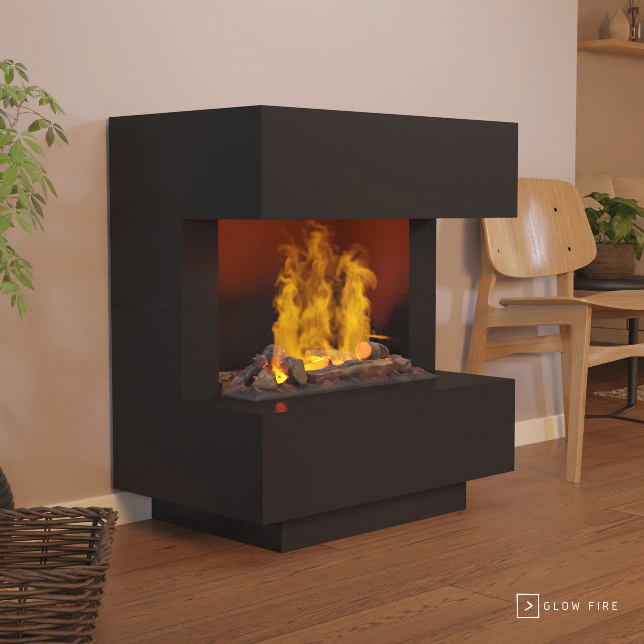 Glow Fire Kleist Elektrokamin Schwarz Opti-Myst Cassette 600 mit Holzdekoration