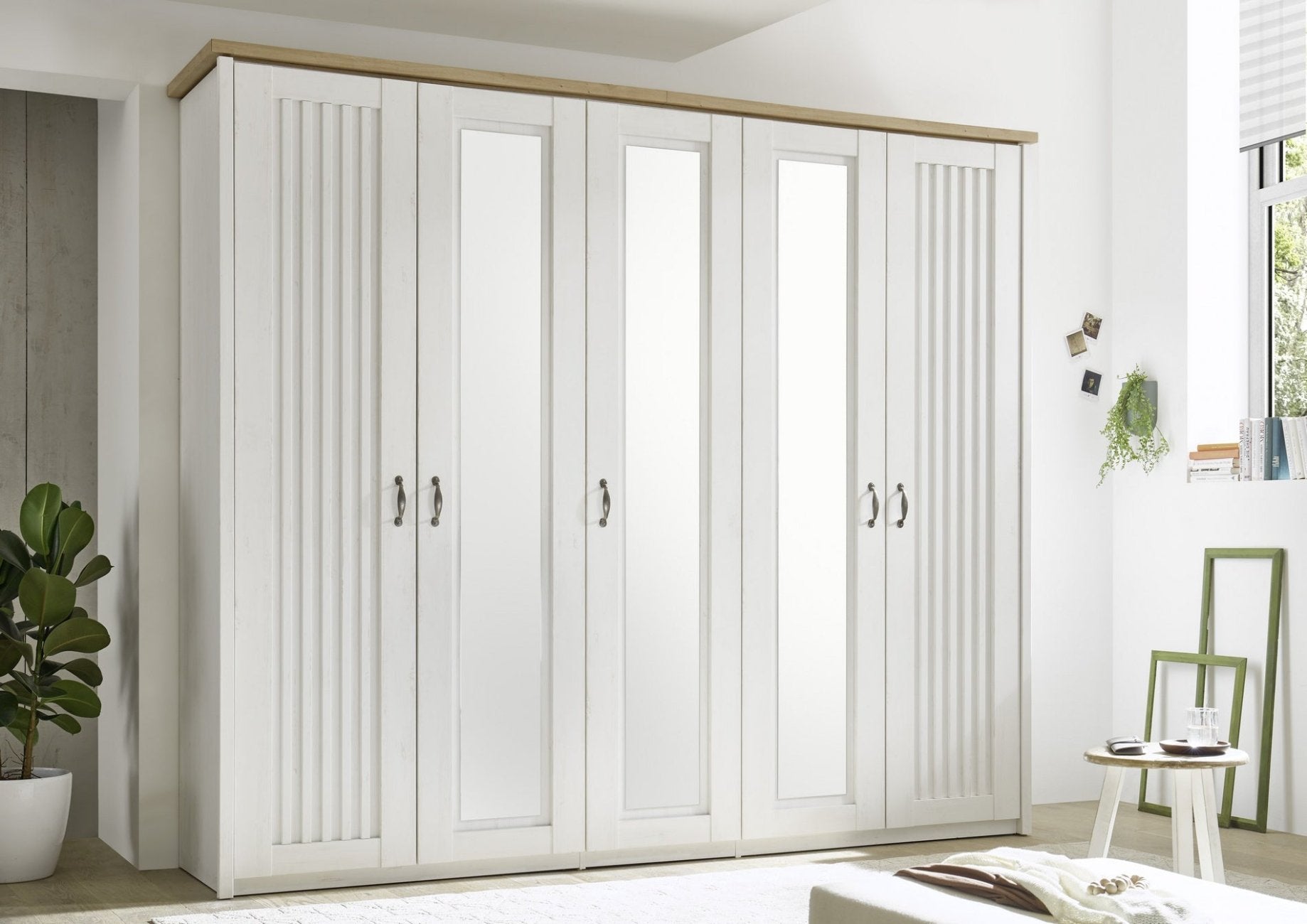 Kleiderschrank 5-türig 265 cm Pinie weiss Eiche Trentino