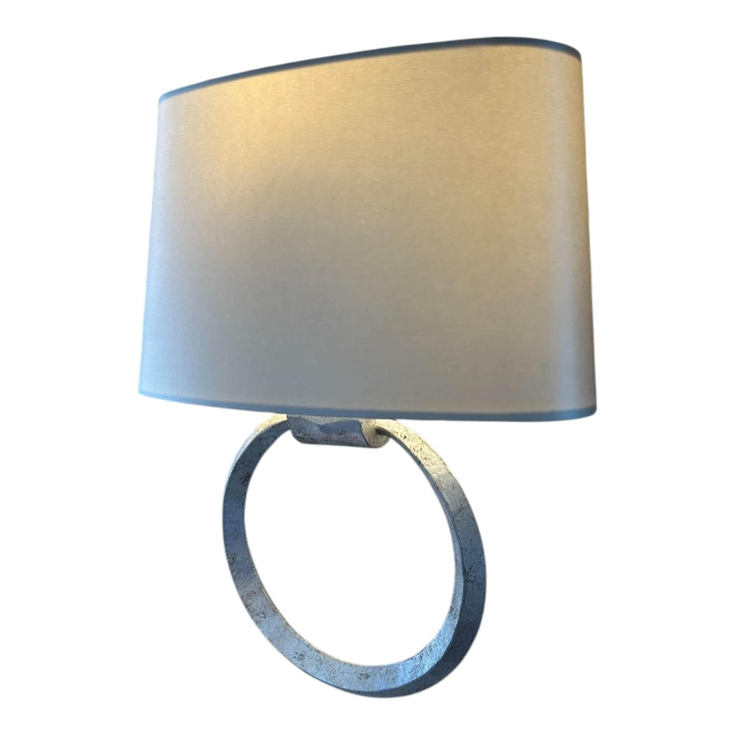 Wandleuchte Ring Wall Light Schirm Leinen Creme Gestell Metall Silber