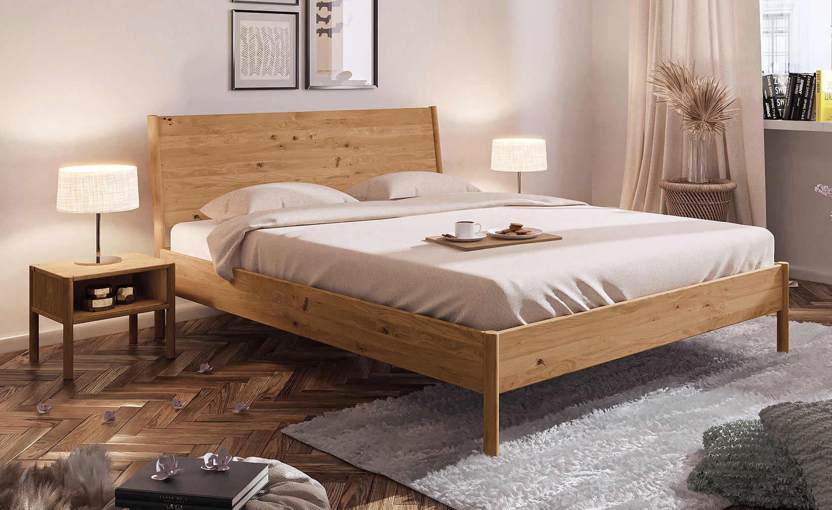 Bett PARIS Eiche massiv mit Holzkopfteil